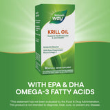 Nature's Way Krill Oil softgels with a measuring spoon