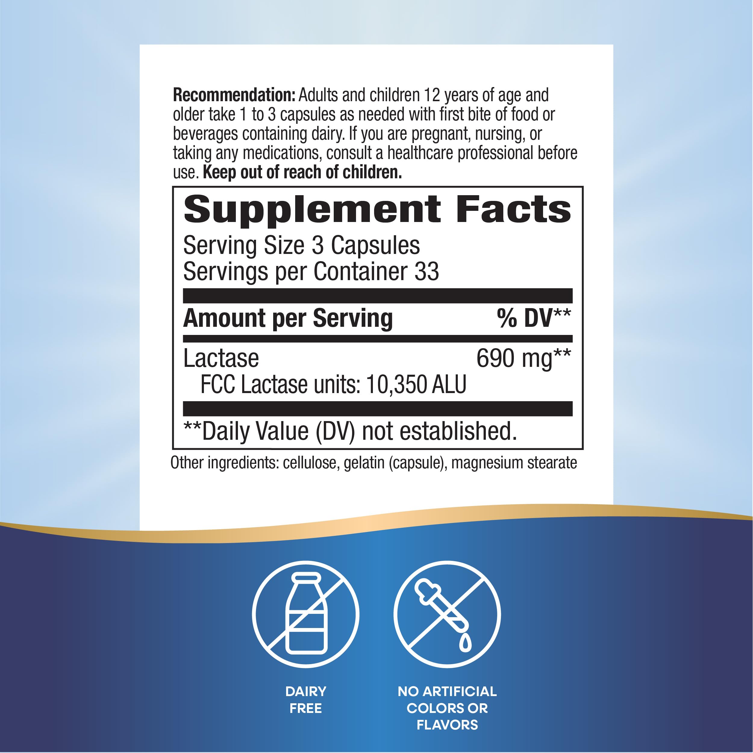 Nature's Way Lactose Defense multi-enzyme capsules with a measuring spoon