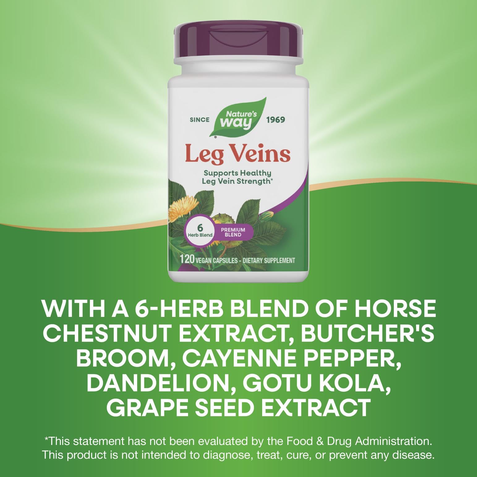 Nature's Way Leg Veins supplement lifestyle scene with a glass of water