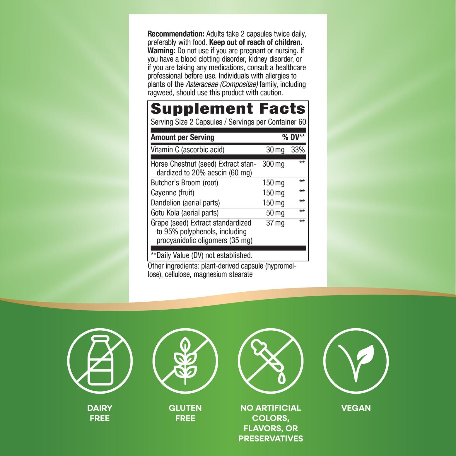Nature's Way Leg Veins supplement side view showing capsule