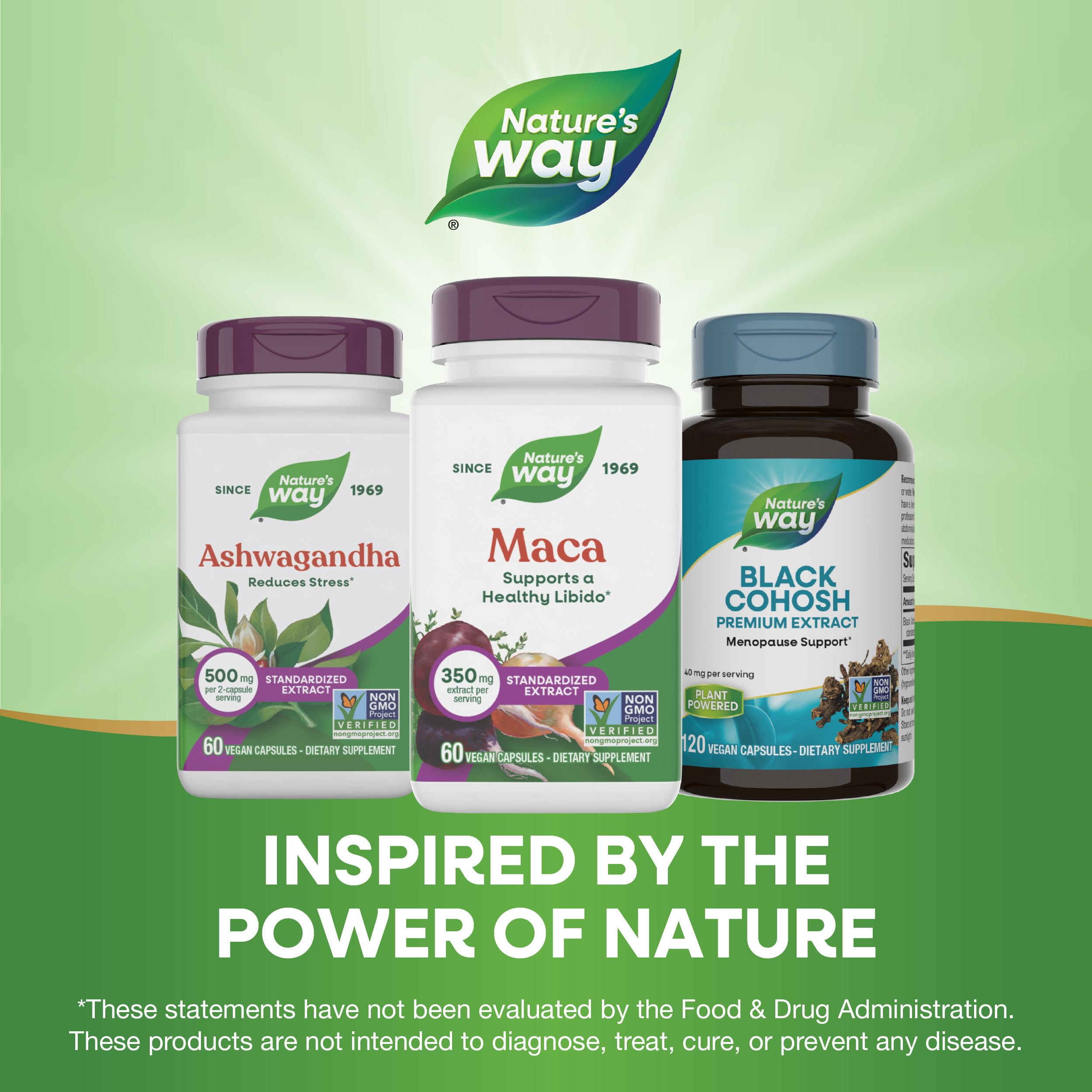 Nature's Way Maca Extract capsules with a glass of water