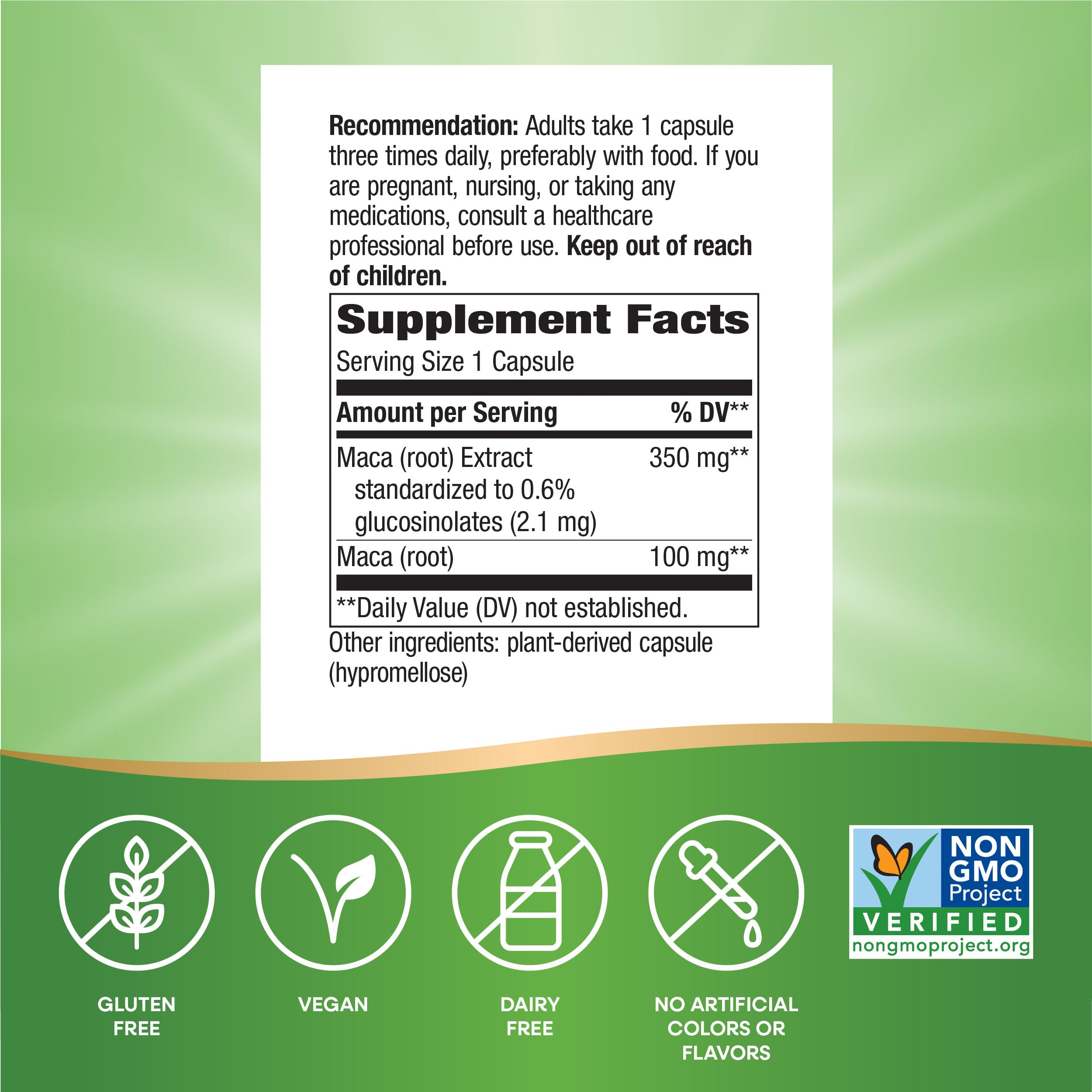 Nature's Way Maca Extract capsules with a measuring spoon