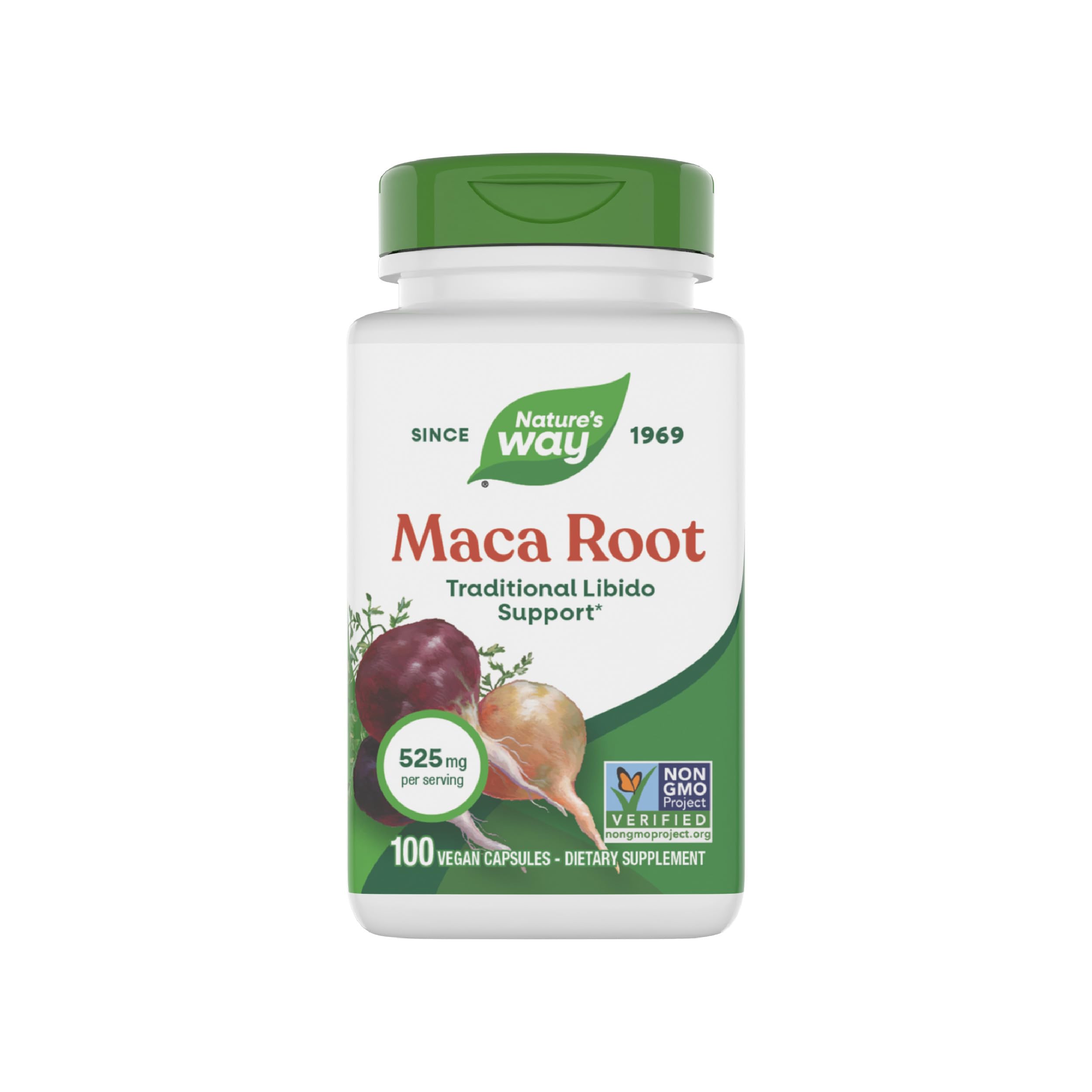 Nature's Way Maca Root Capsules 525mg front view