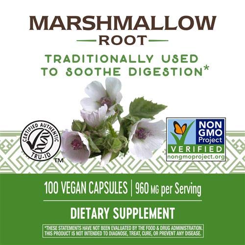 Nature's Way Marshmallow Root Capsules on a wooden table