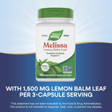 Nature's Way Melissa Lemon Balm Leaf Capsules with 3 capsules on a table
