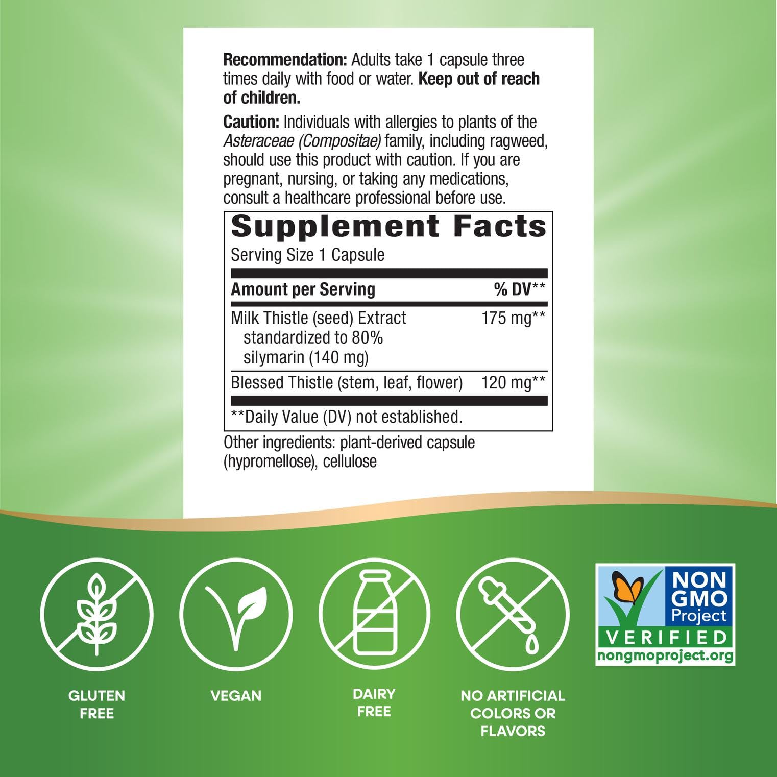 Nature's Way Milk Thistle Supplement 140mg side view