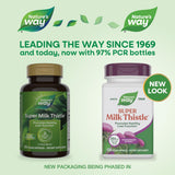 Nature's Way Milk Thistle Supplement capsules on a wooden surface