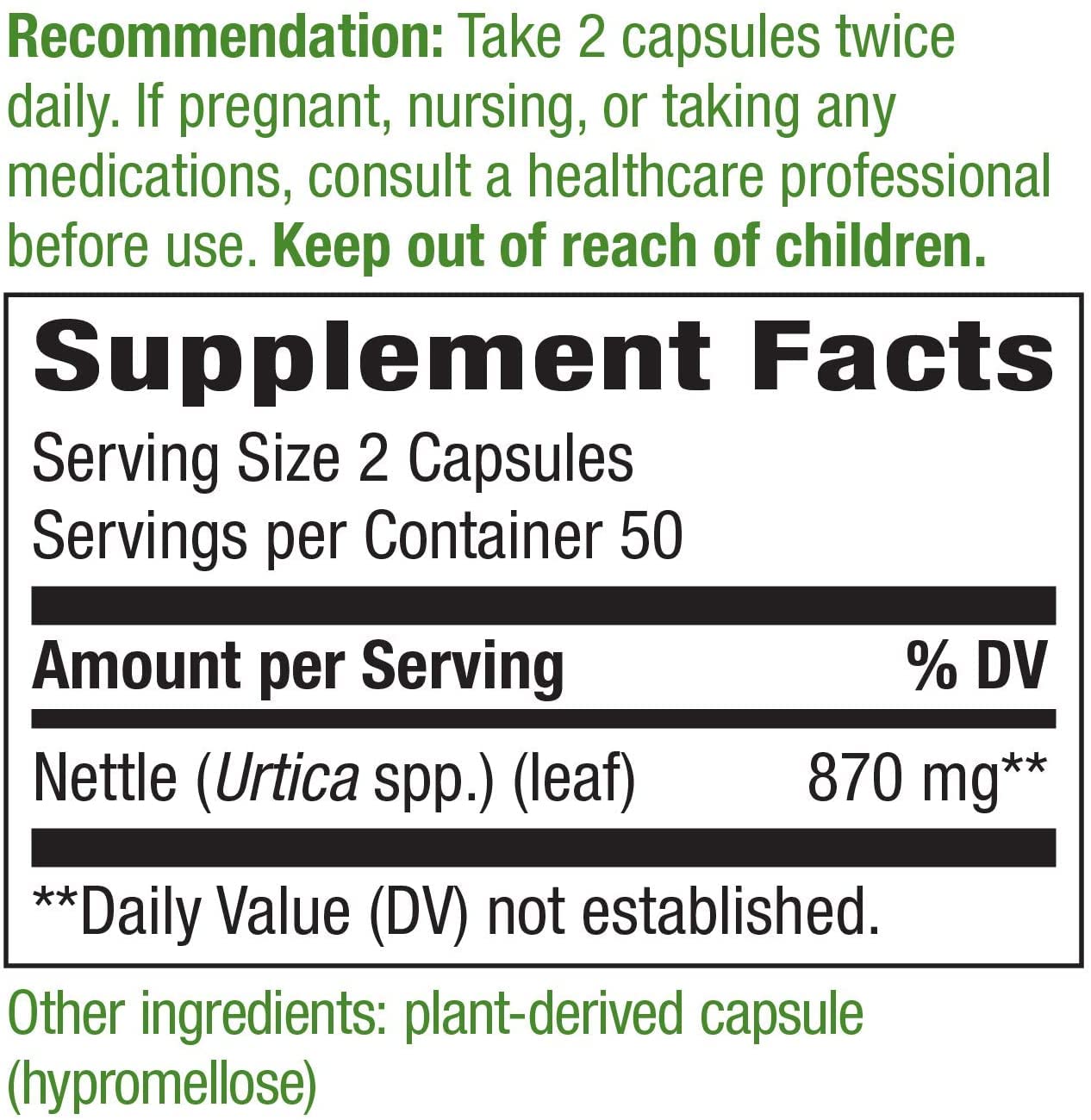 Nature's Way Nettle Herbal Supplement 340g packaging