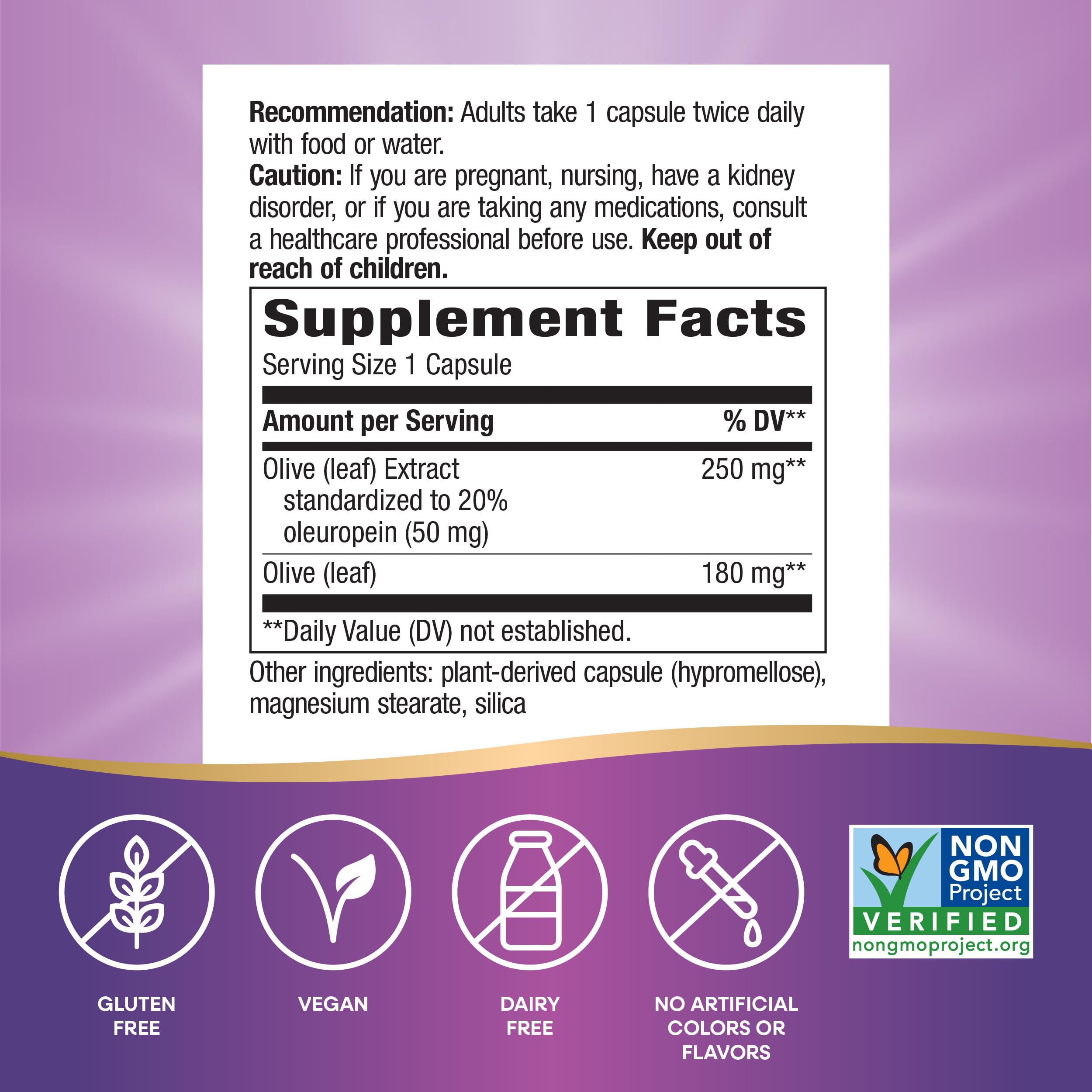 Nature's Way Olive Leaf Extract 250mg Vegan Capsules with a measuring spoon