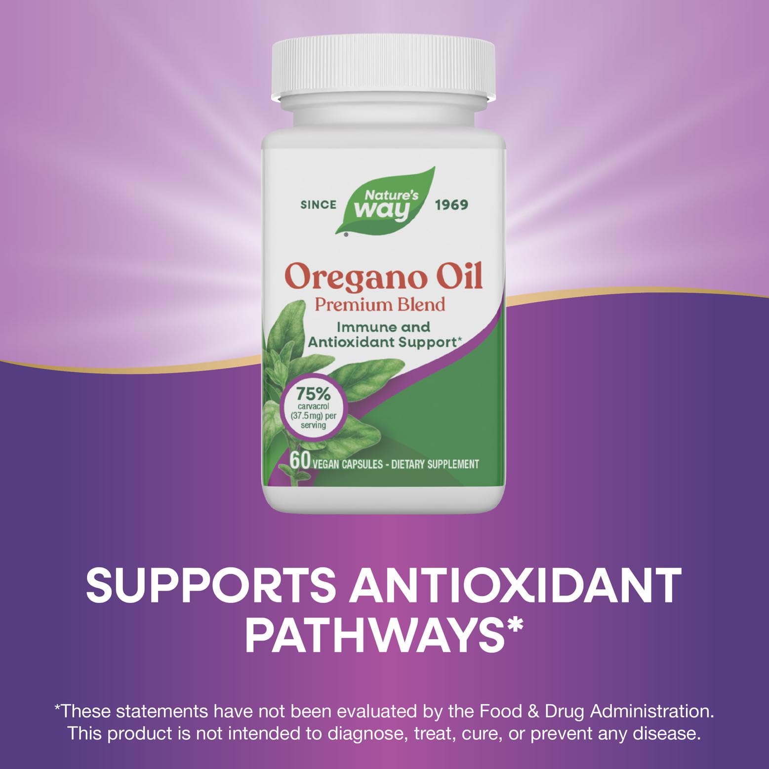 Nature's Way Oregano Oil Capsules on a wooden table