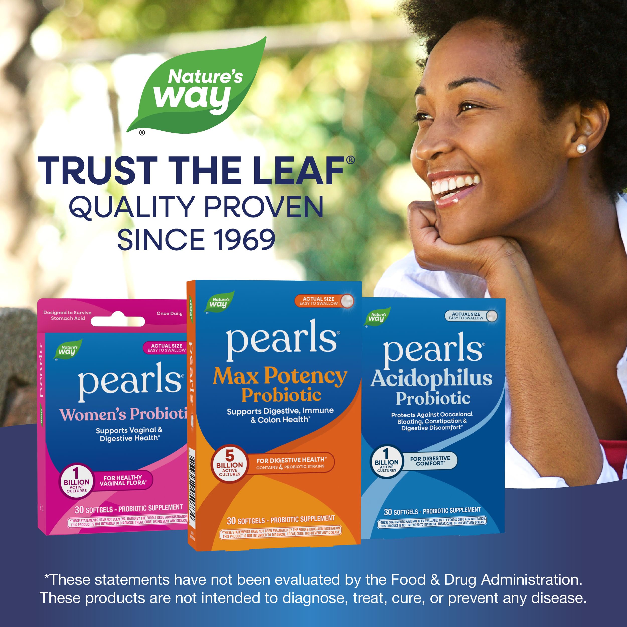 Nature's Way Pearls Max Potency Probiotic softgel on a table