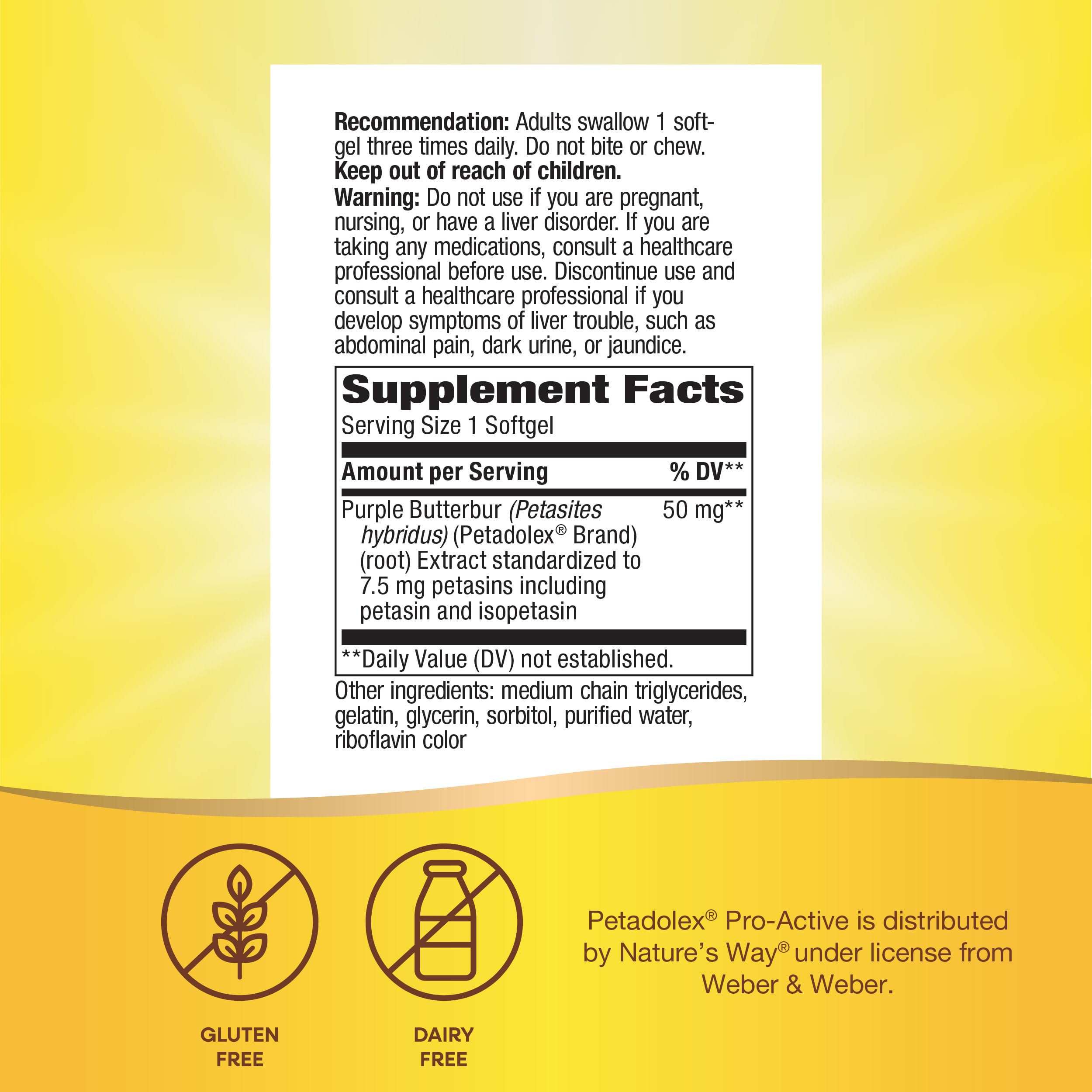 Nature's Way Petadolex Pro-Active supplement displayed on a wooden table