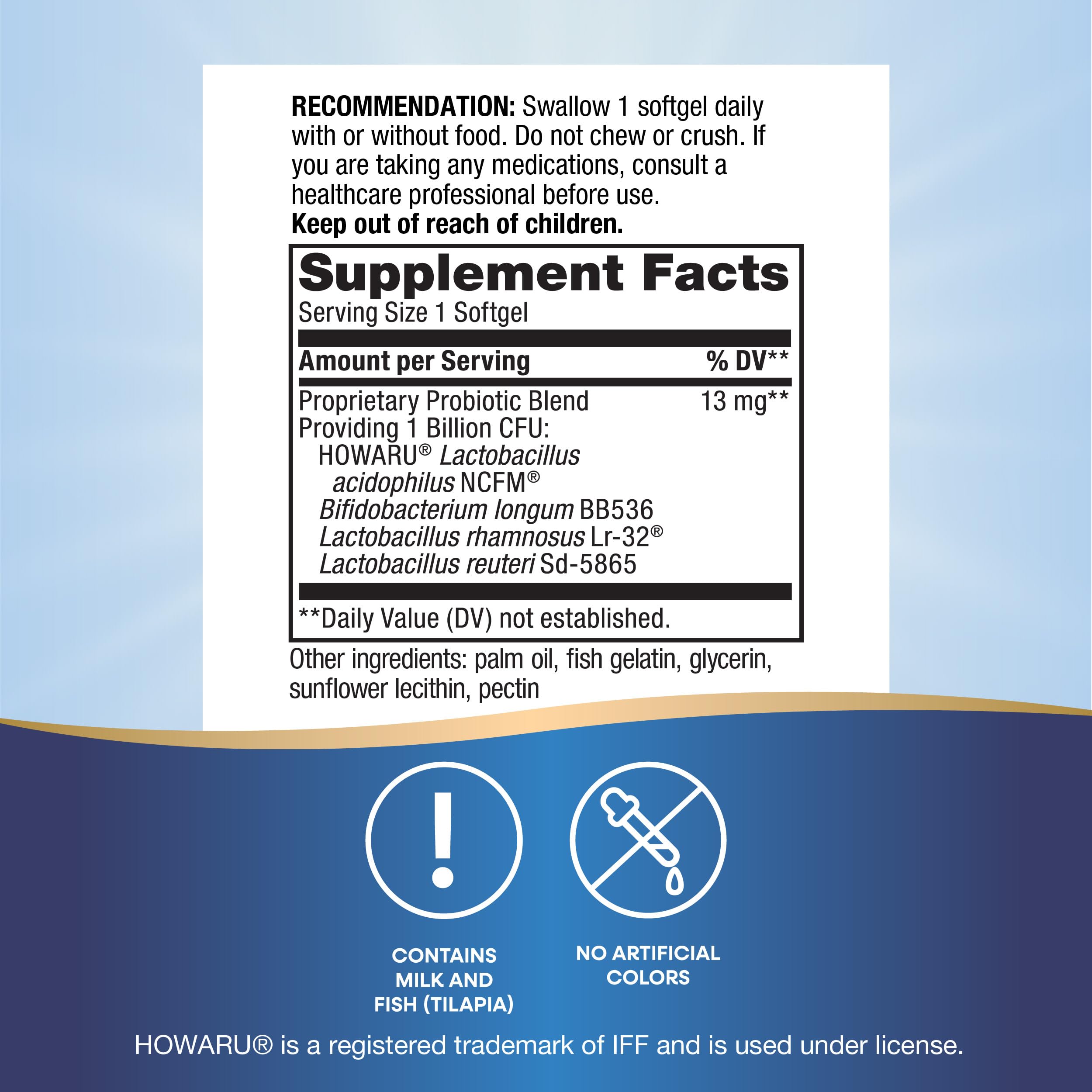 Nature's Way Primadolphilus Reuteri Probiotic Softgels with dosage instructions