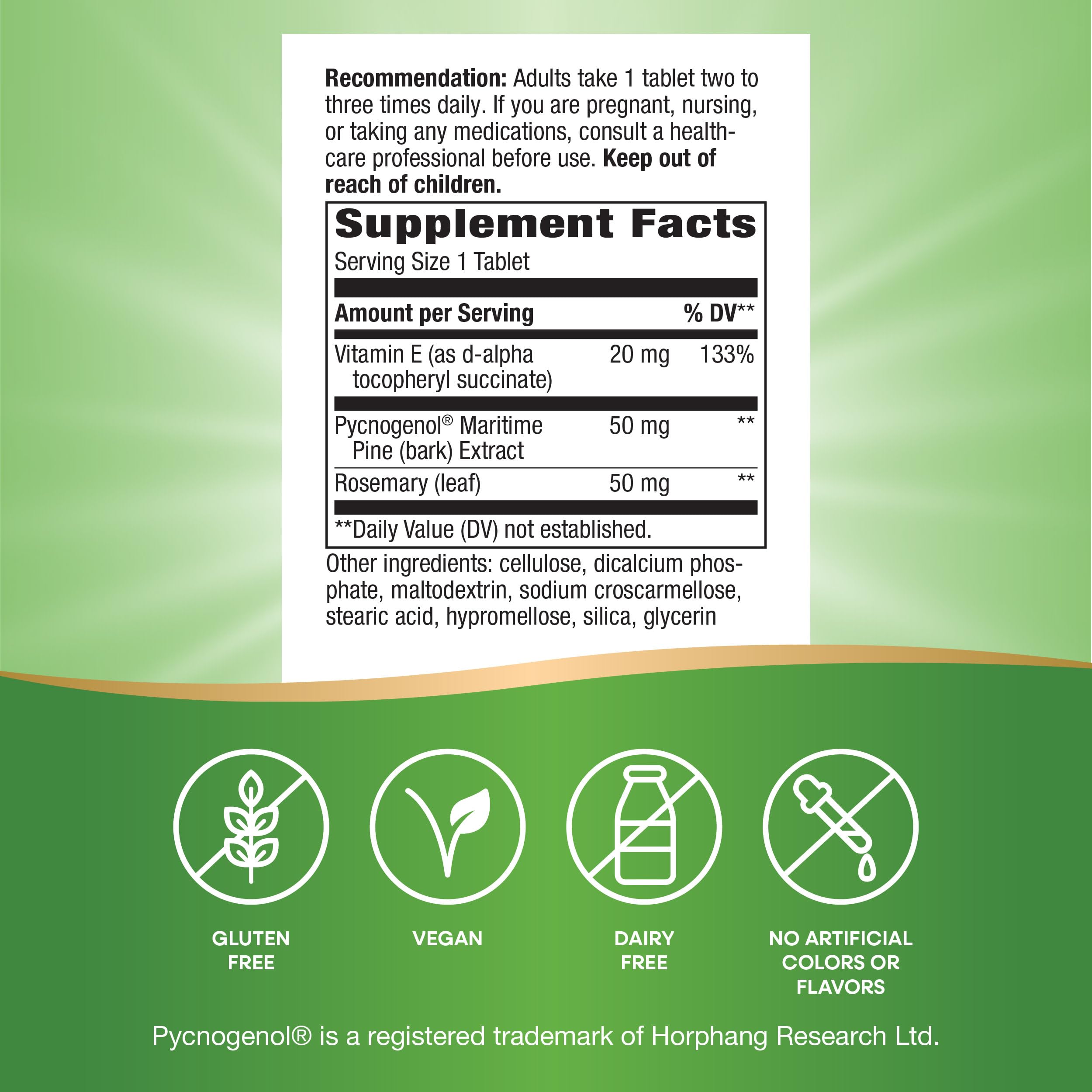 Nature's Way Pycnogenol Premium Blend 32g tablet close-up