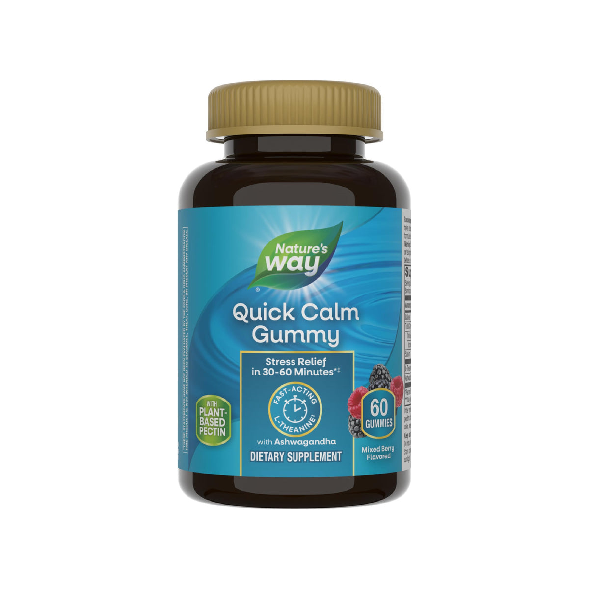 Nature's Way Quick Calm Gummies front view with mixed berry flavour