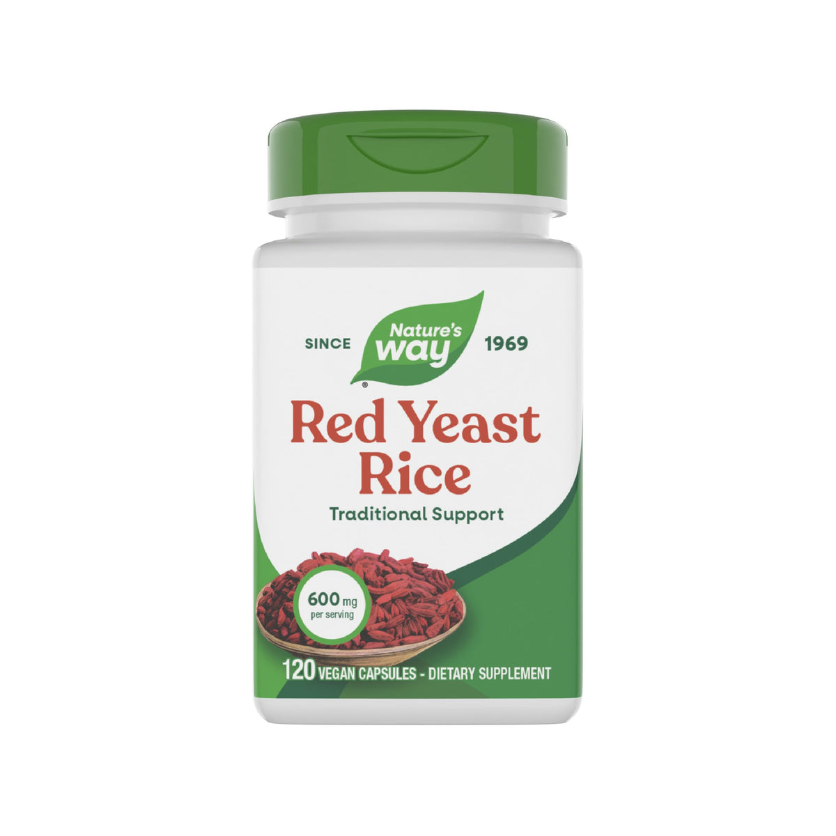 Nature's Way Red Yeast Rice 600 mg capsules front view
