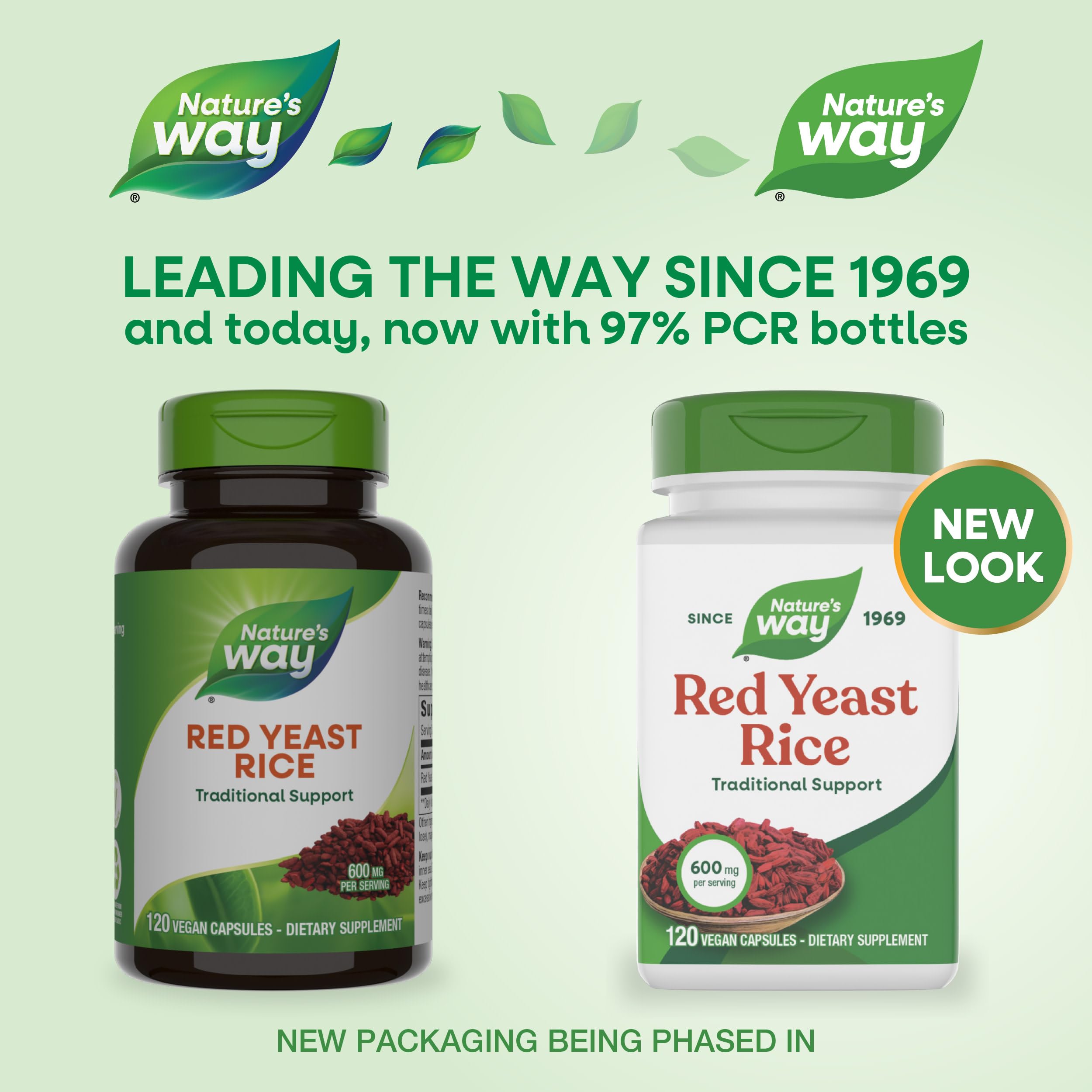 Nature's Way Red Yeast Rice 600 mg capsules side view