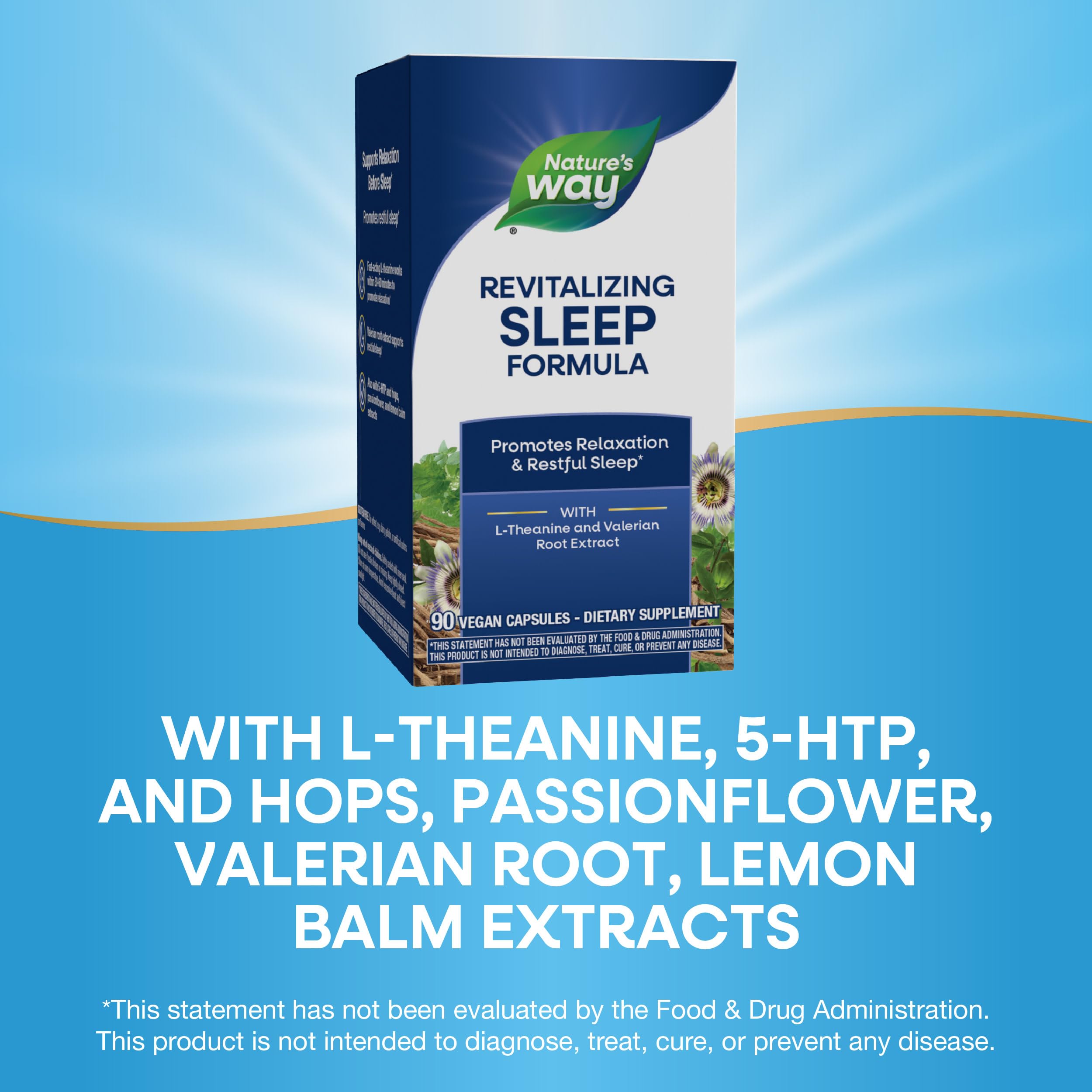 Nature's Way Revitalizing Sleep Formula capsules on a wooden table