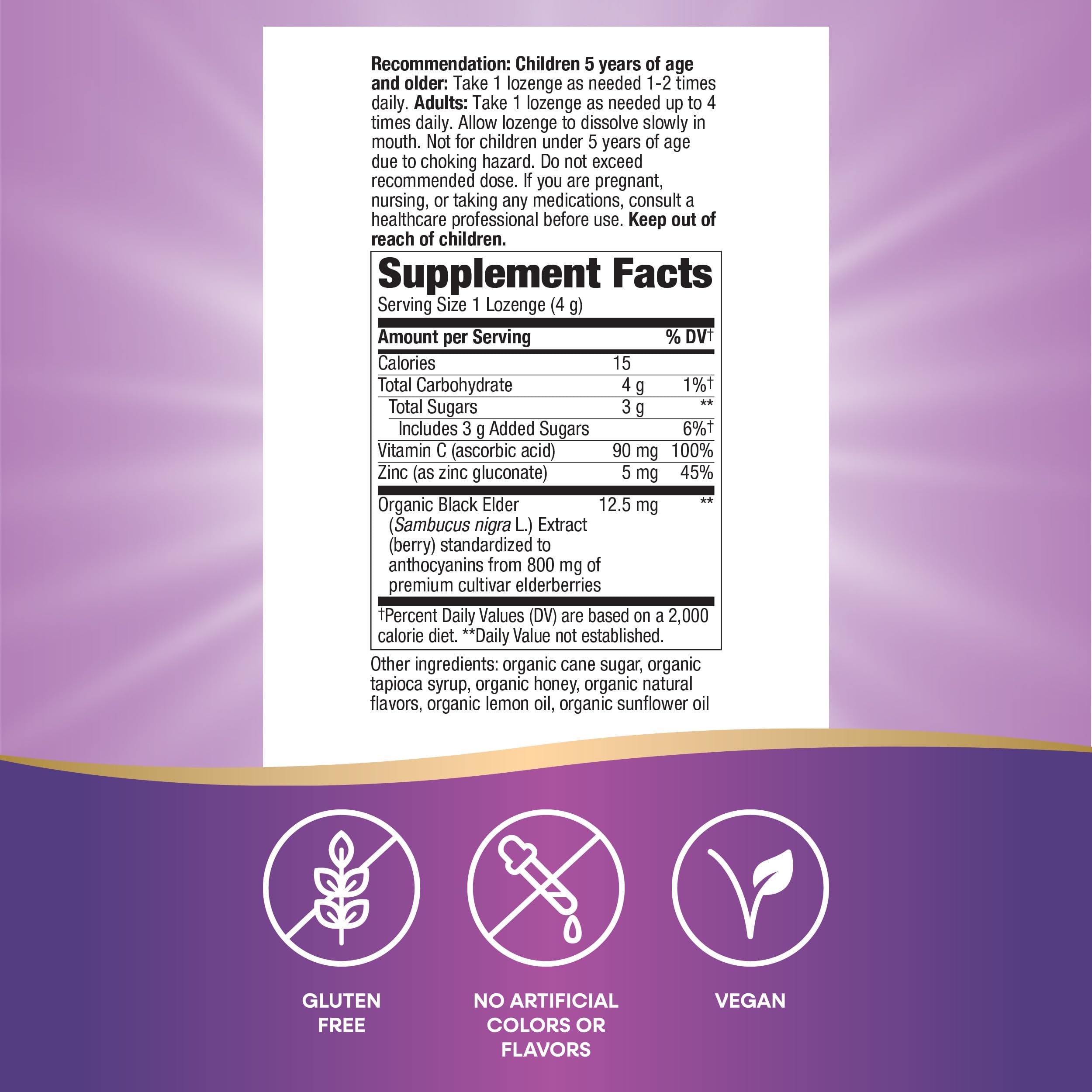 Nature's Way Sambucus daily wellness Lozenges back packaging view