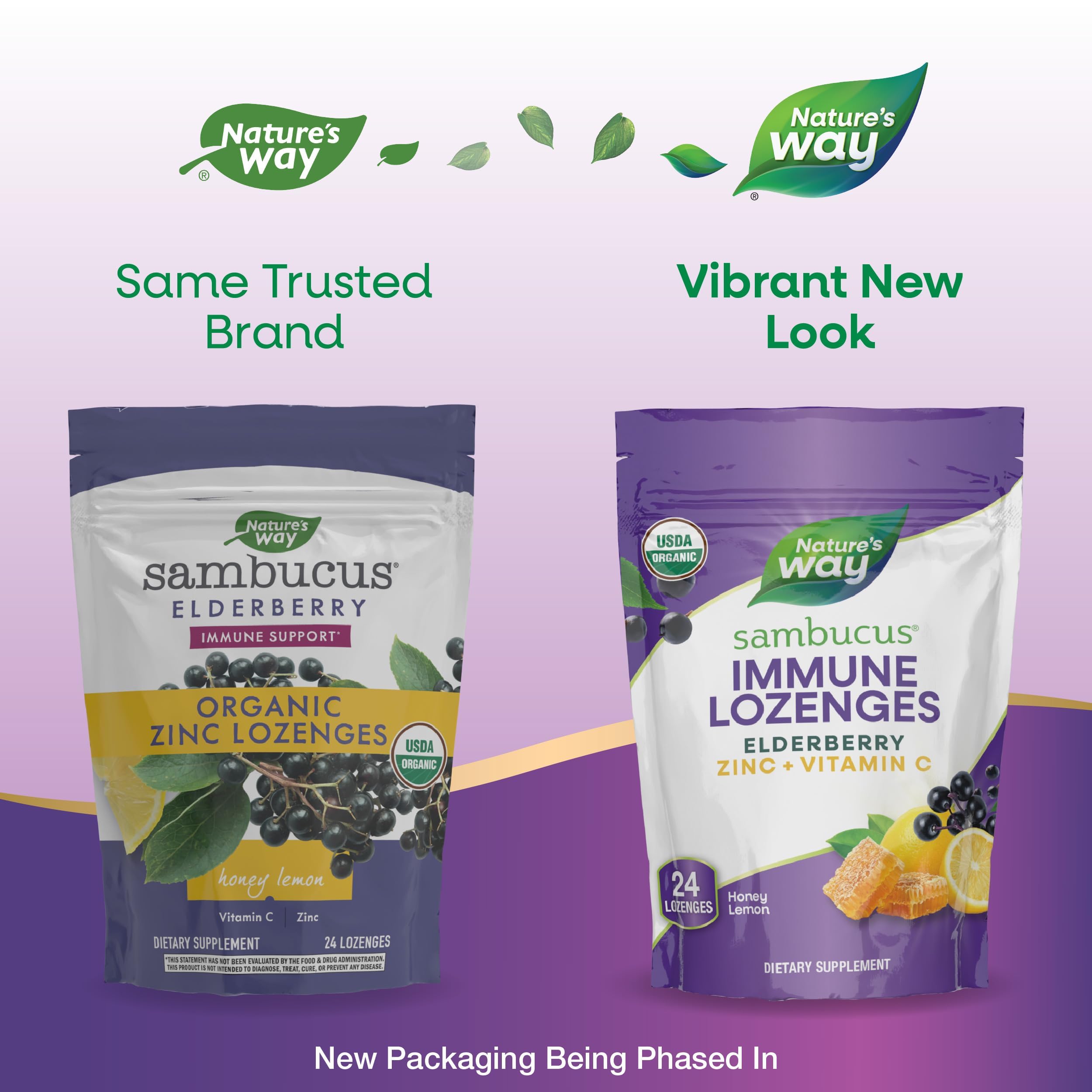 Nature's Way Sambucus daily wellness Lozenges side view with ingredients