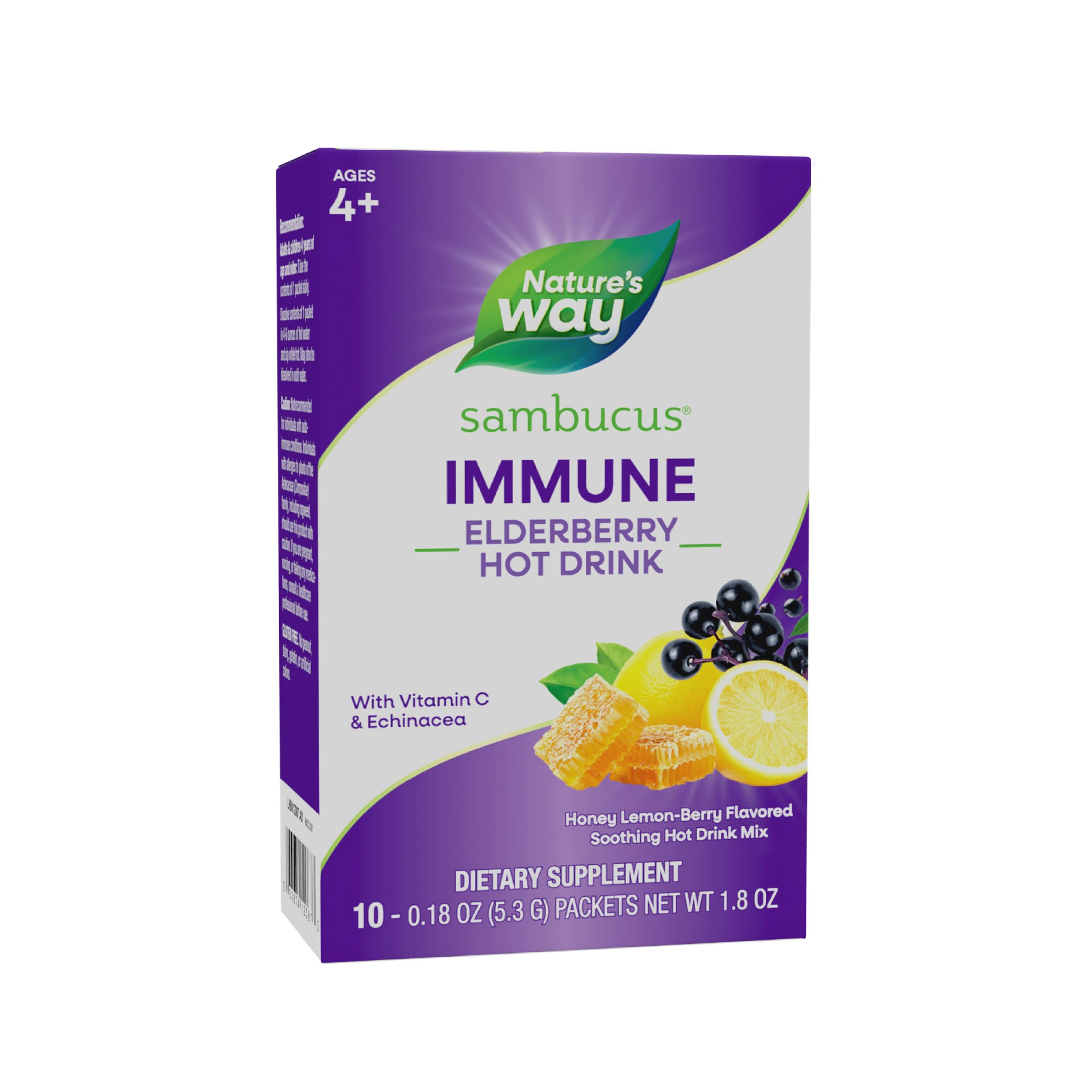 Nature's Way Sambucus Hot Drink Mix 50g front view with packaging