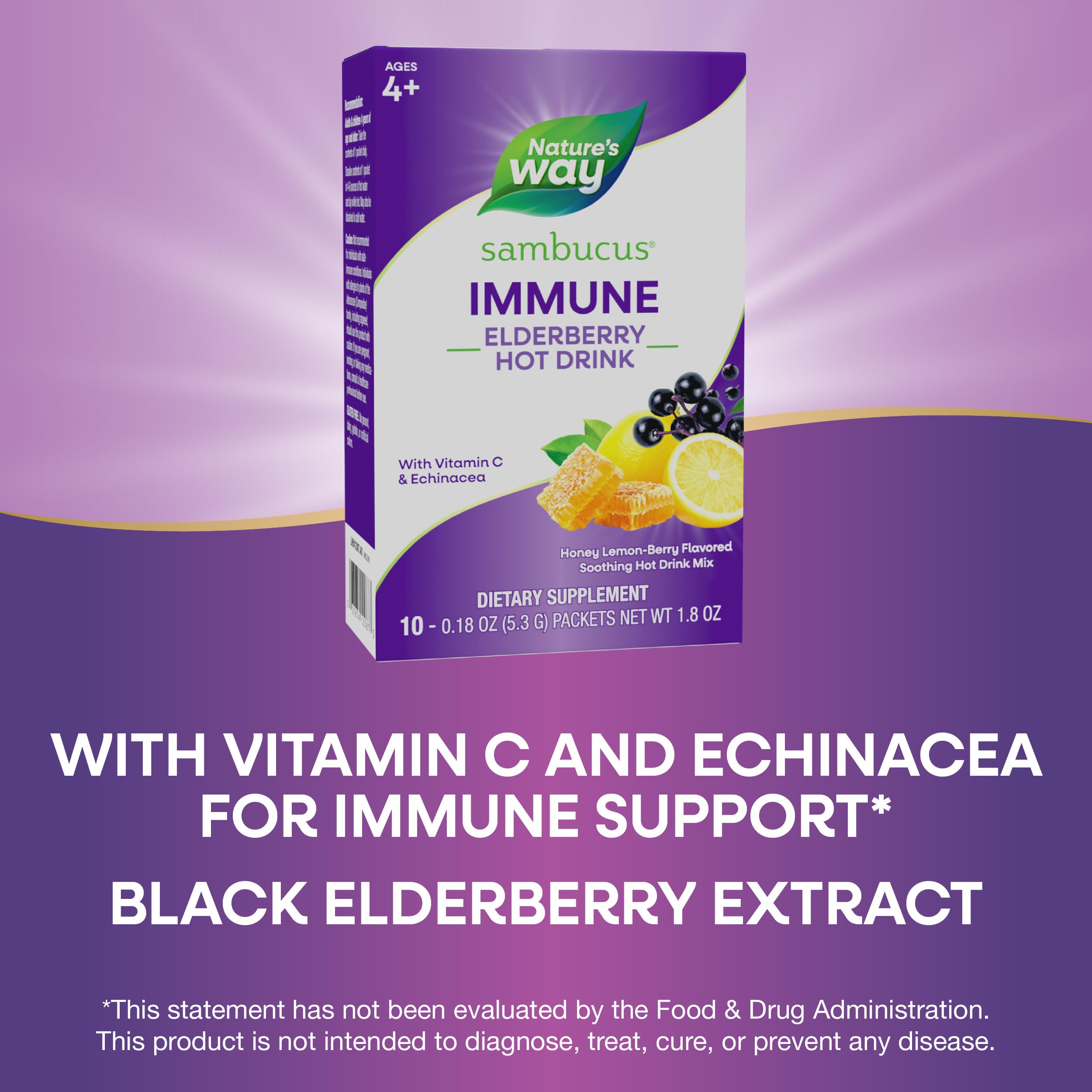 Nature's Way Sambucus Hot Drink Mix 50g served in a cup