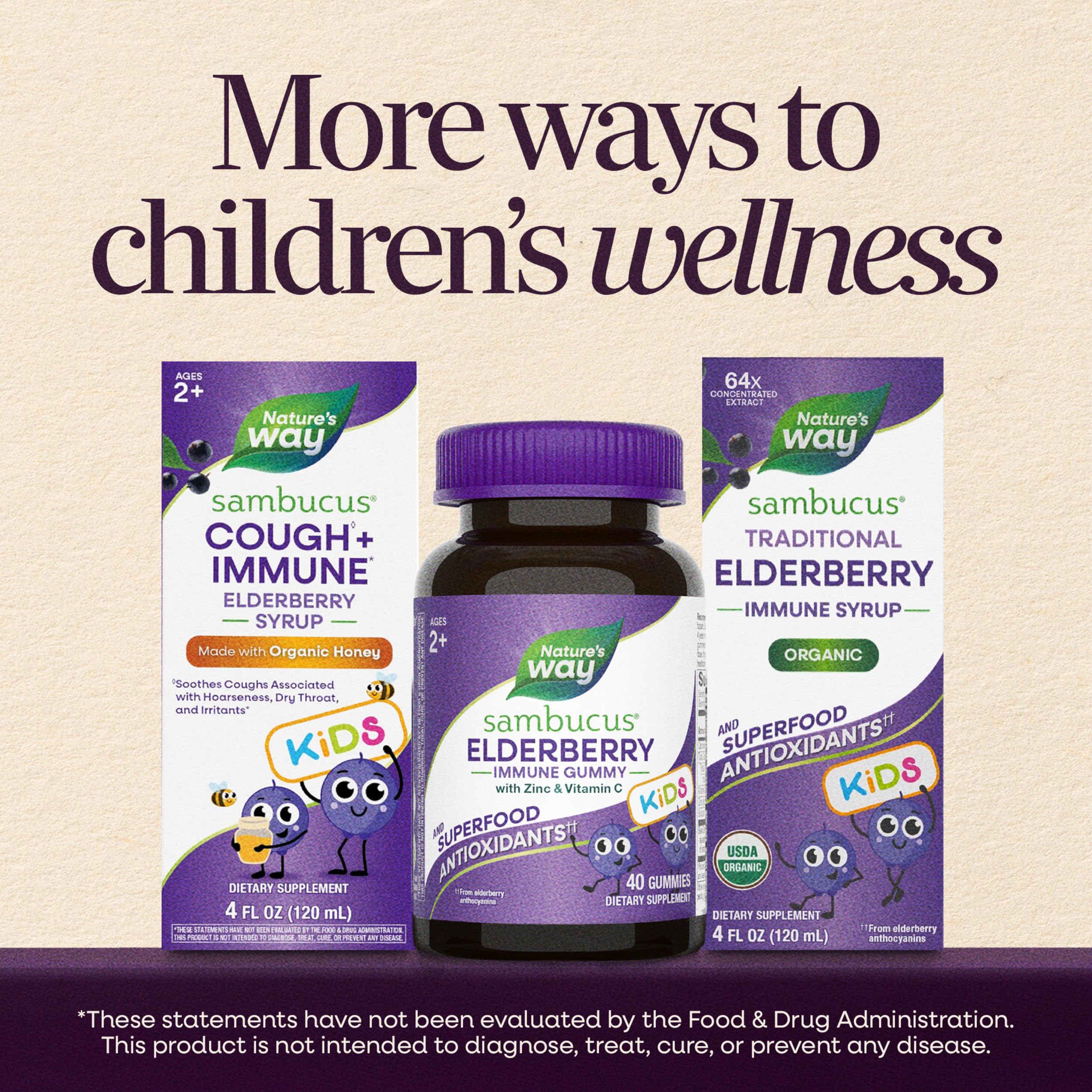 Nature's Way Sambucus Kids Elderberry Gummies with a glass of water