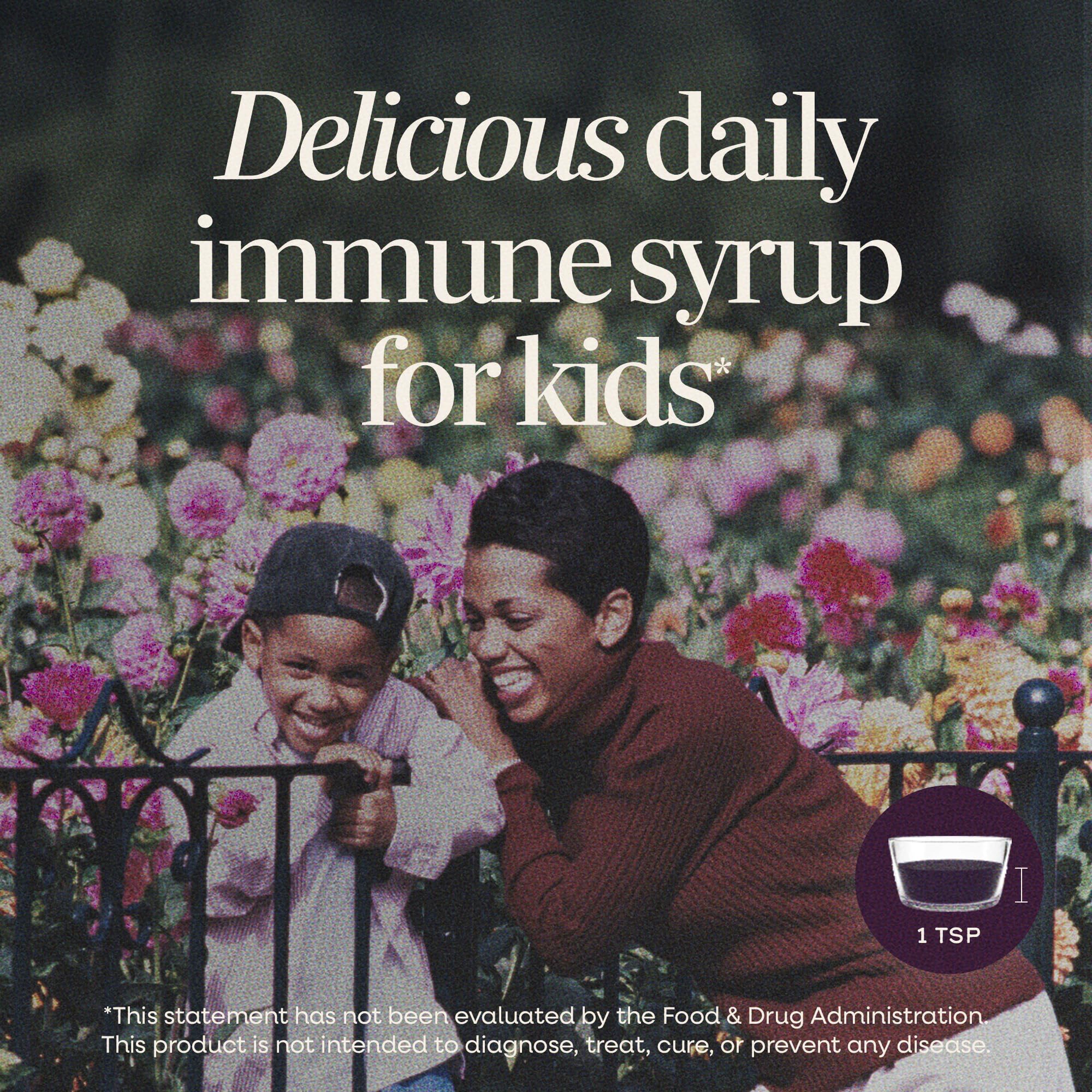 Nature's Way Sambucus Kids Elderberry Syrup back view with ingredients