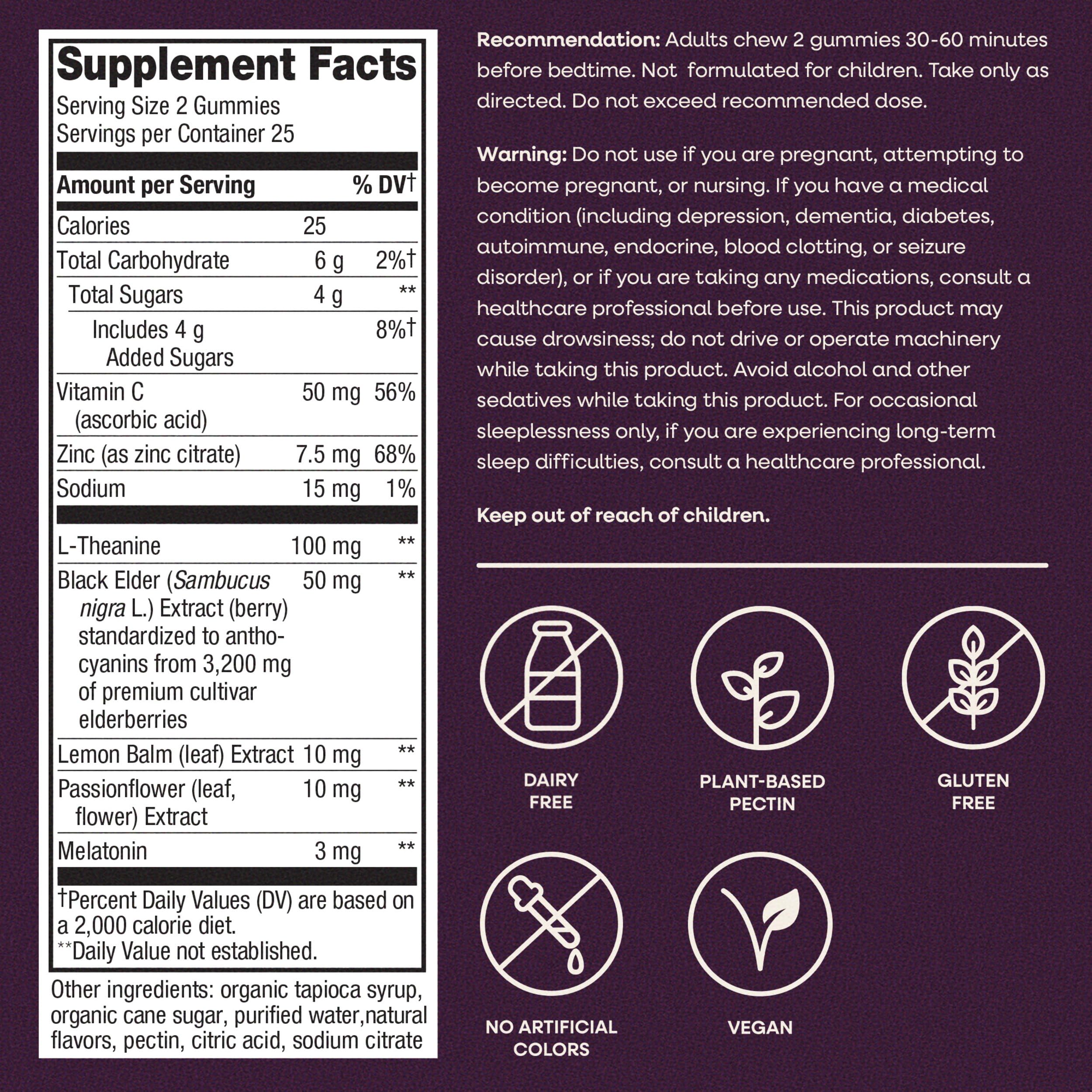 Nature's Way Sambucus Sleep + daily wellness Gummies on a nightstand