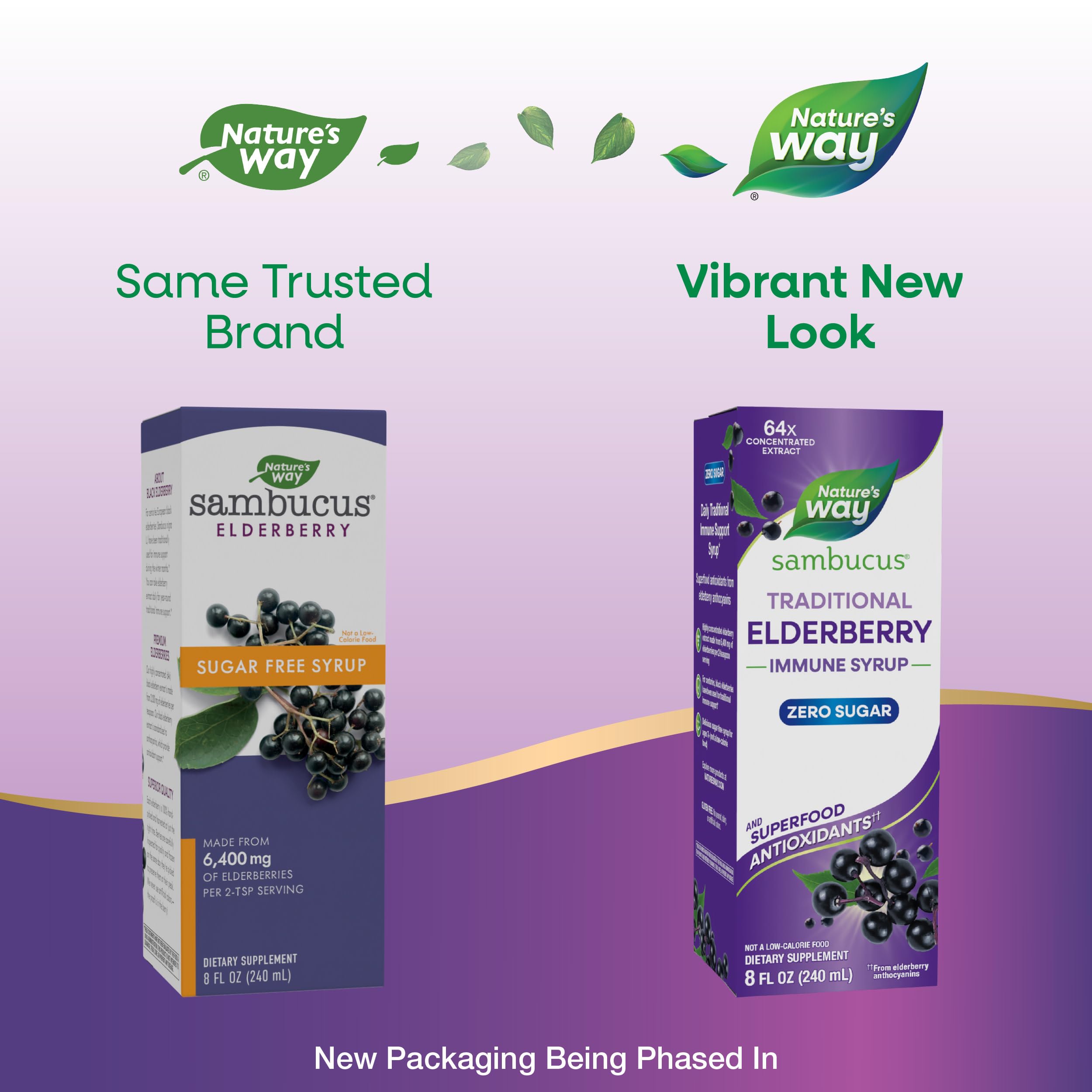 Nature's Way Sambucus Zero Sugar daily wellness Syrup bottle side view
