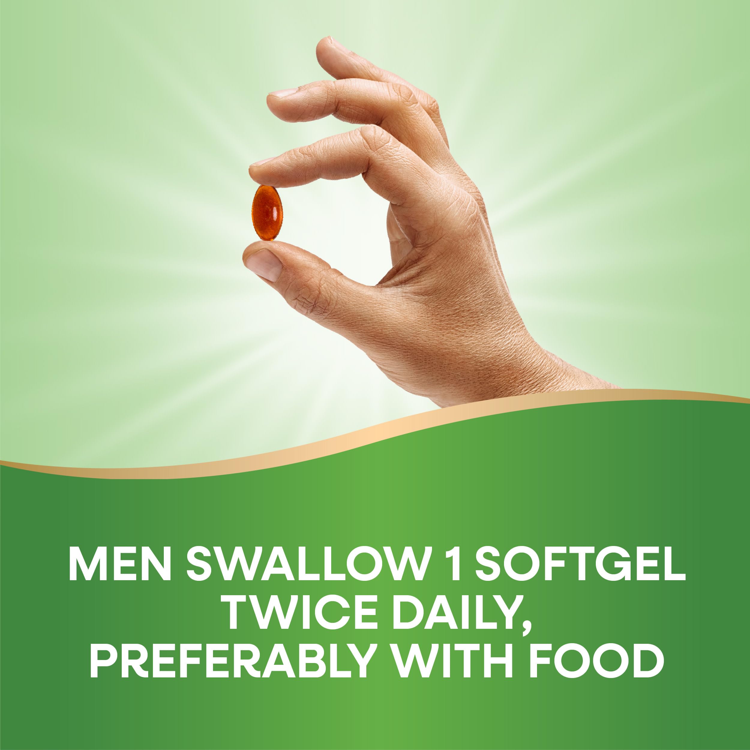 Nature's Way Saw Palmetto softgels with a glass of water