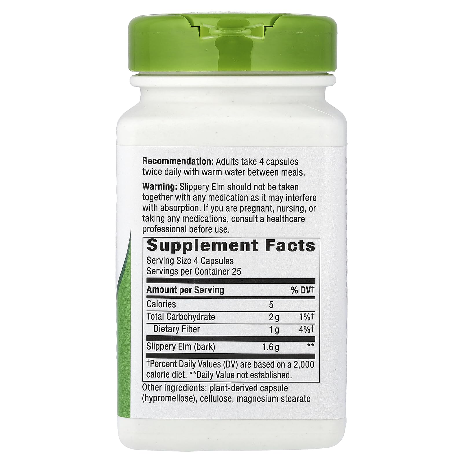 Nature's Way Slippery Elm 400mg Capsules side view