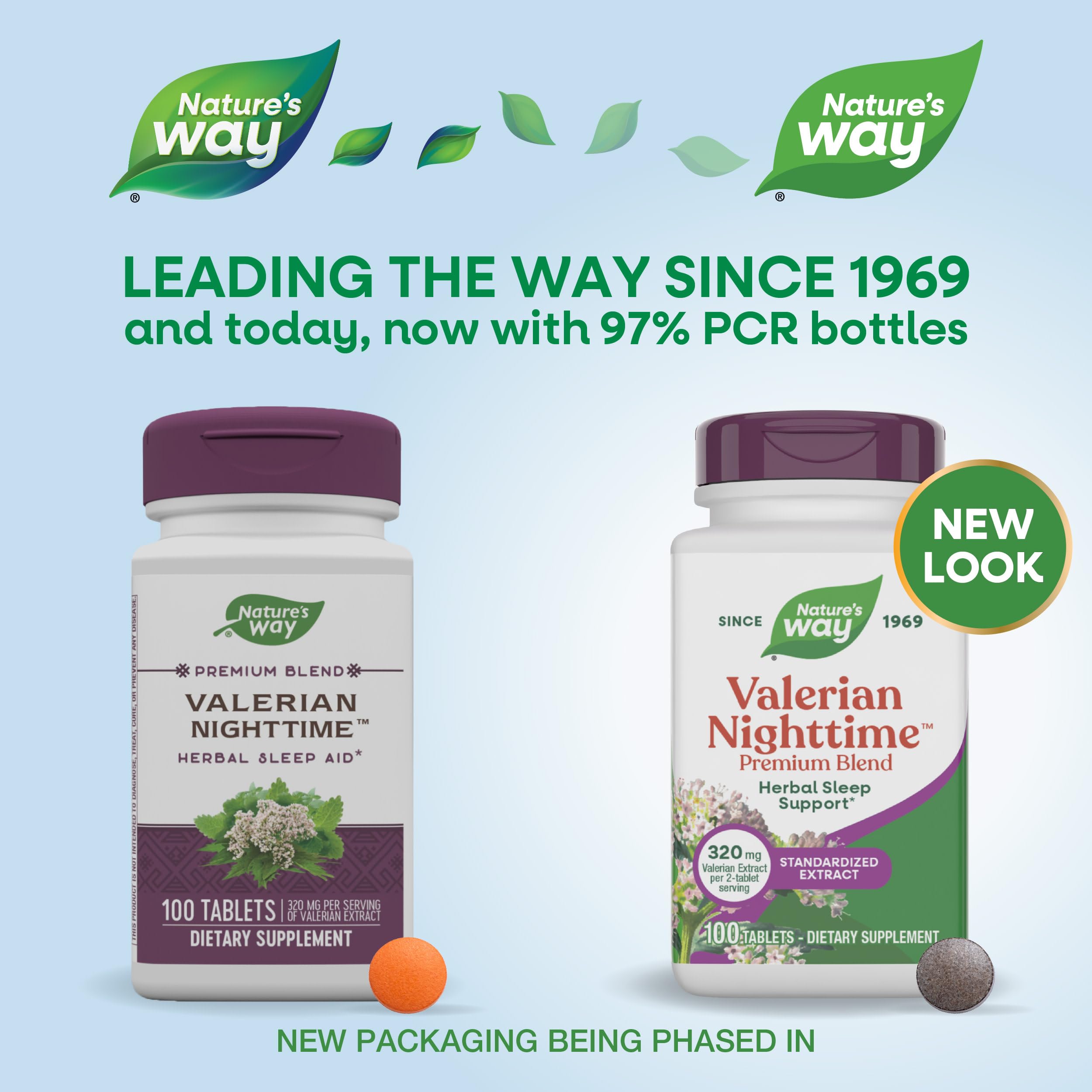 Nature's Way Valerian Nighttime Premium Blend 320mg back view with ingredients