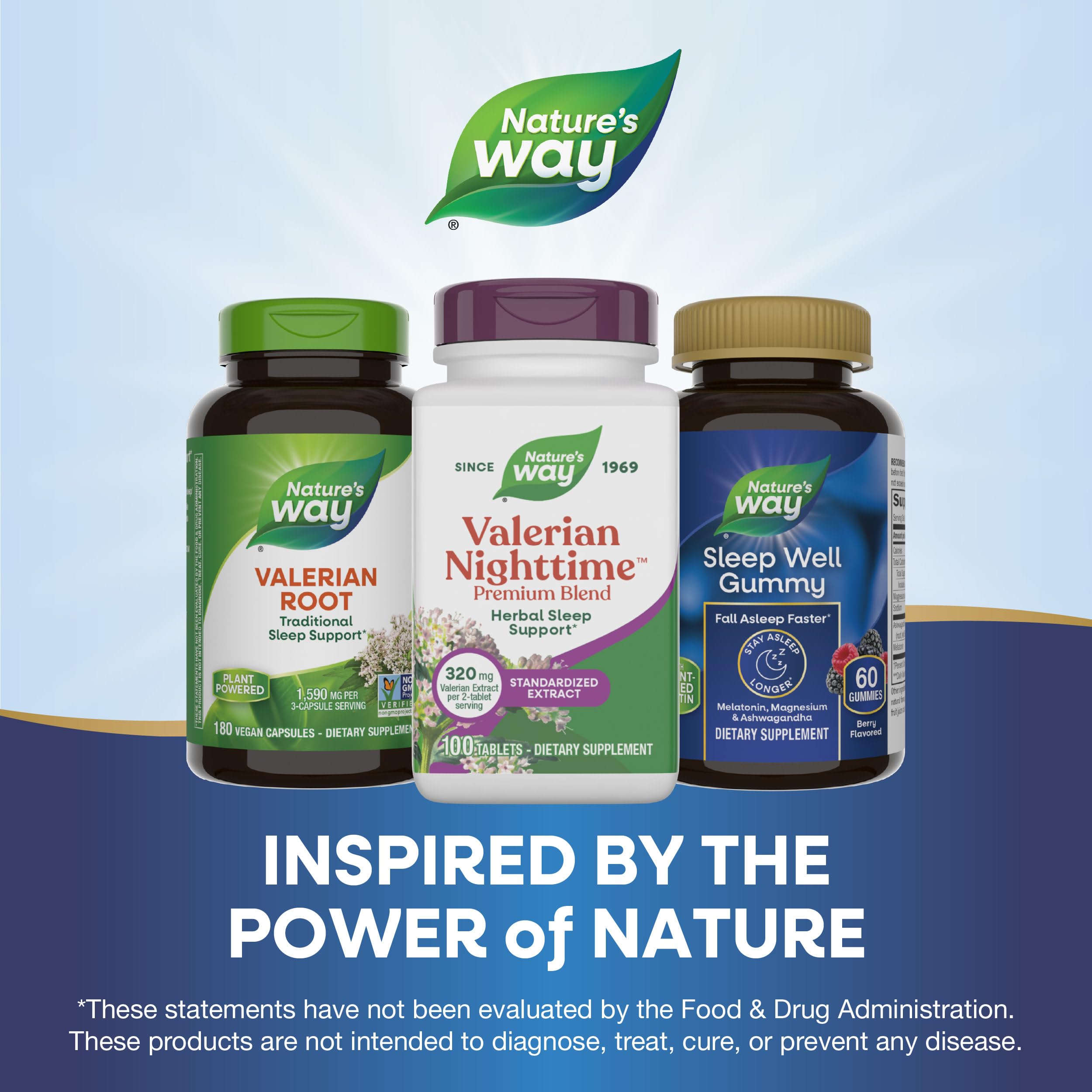 Nature's Way Valerian Nighttime Premium Blend 320mg with a glass of water