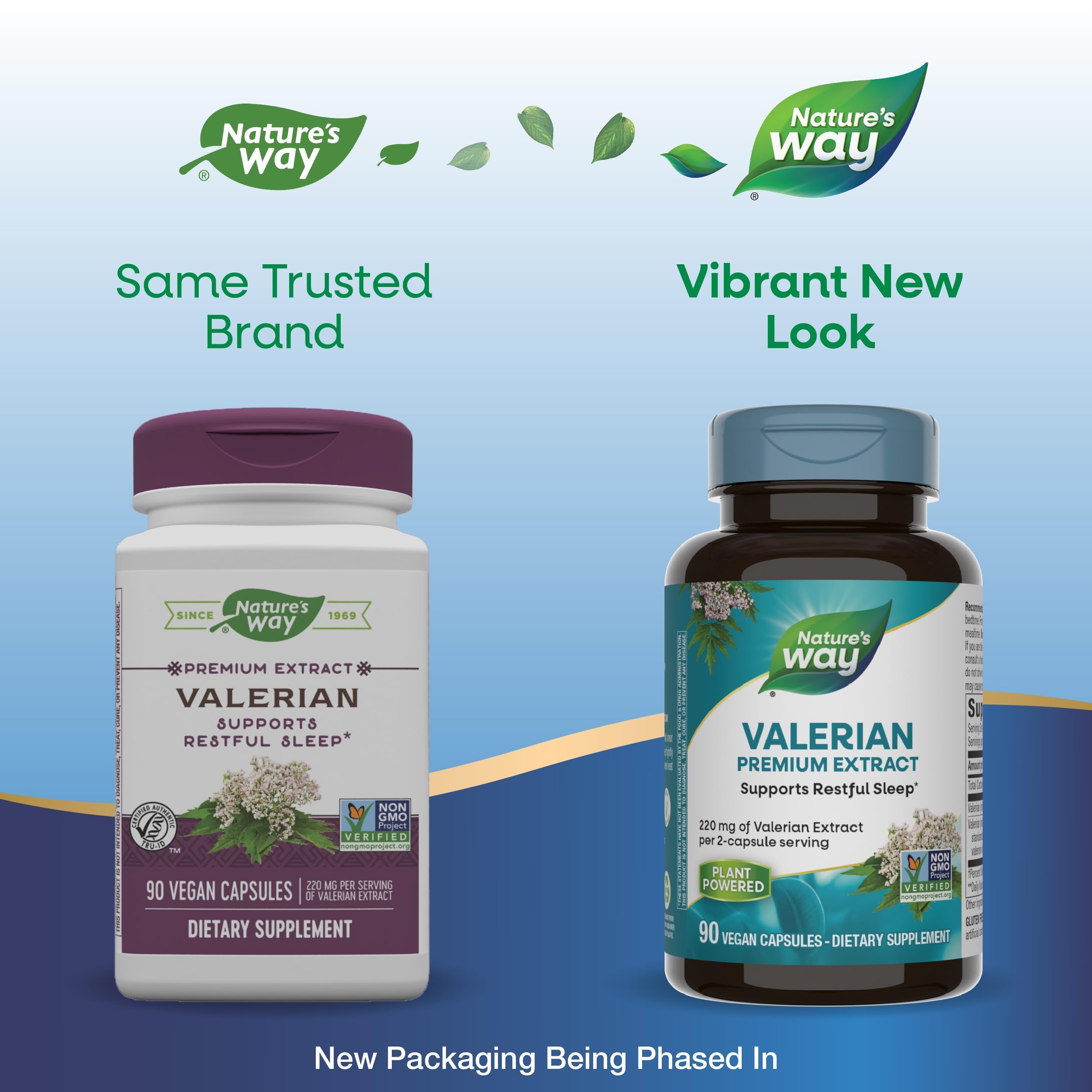 Nature's Way Valerian Root Capsules 196g back view with ingredients