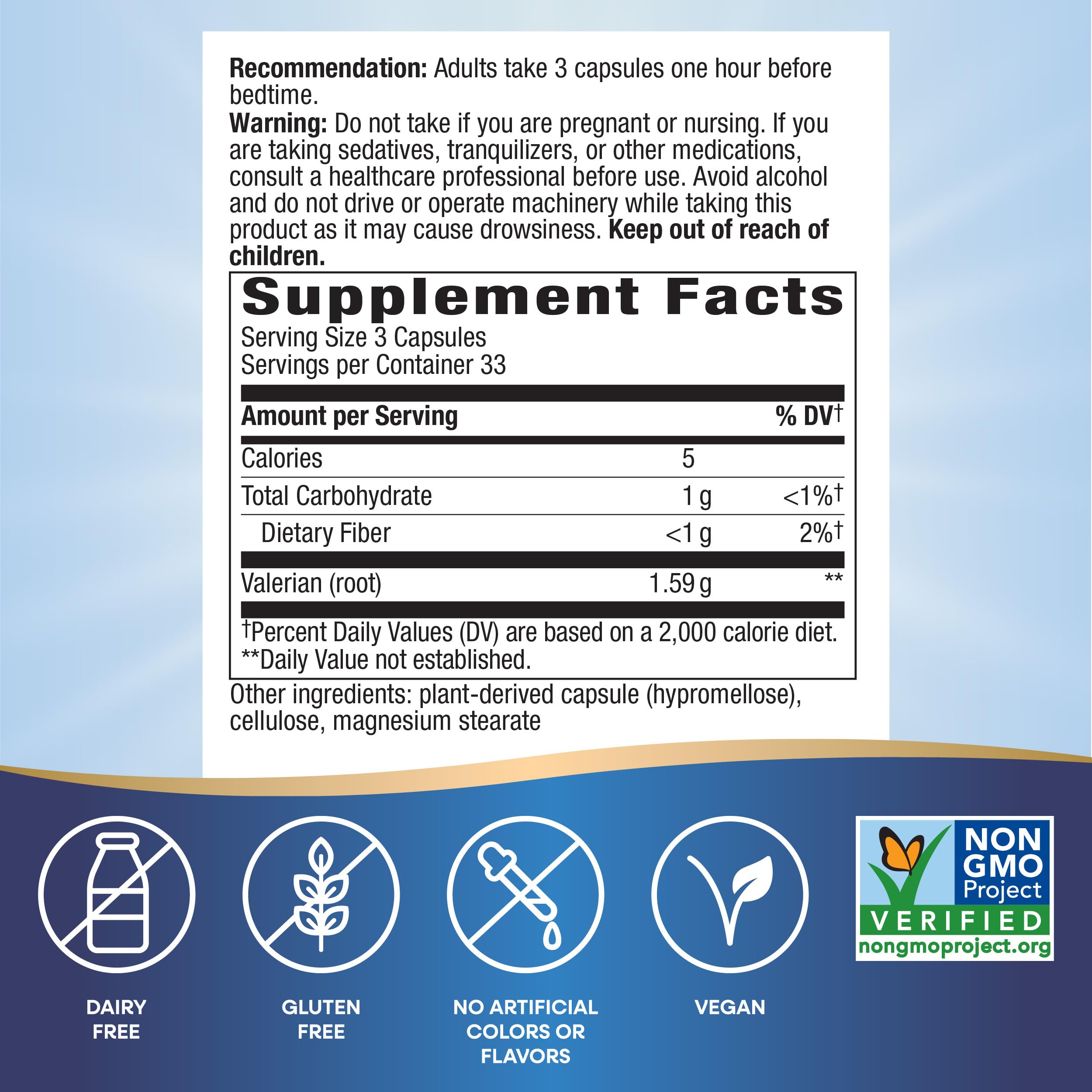 Nature's Way Valerian Root capsules side view with packaging