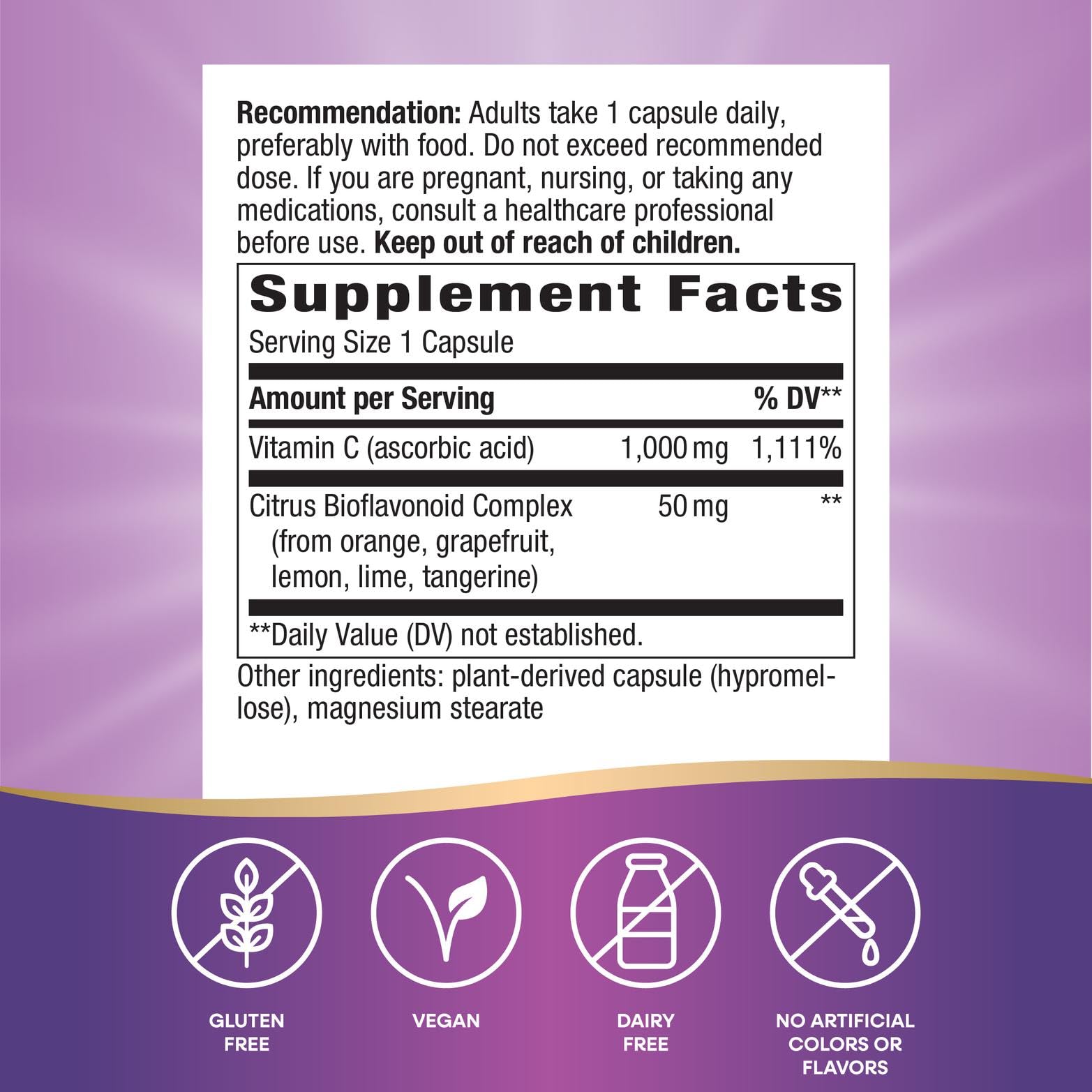 Nature's Way Vitamin C 1000 mg back view showing ingredients