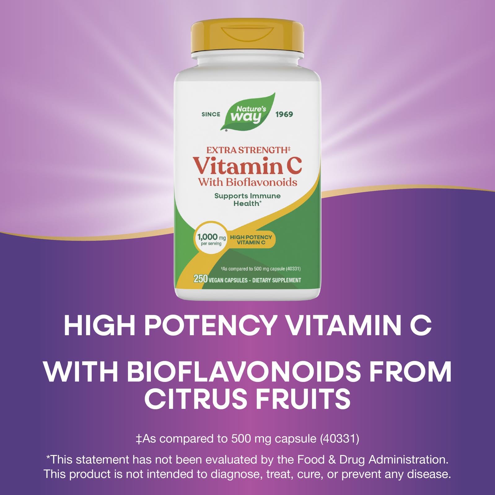 Nature's Way Vitamin C 1000 mg bottle with citrus fruits