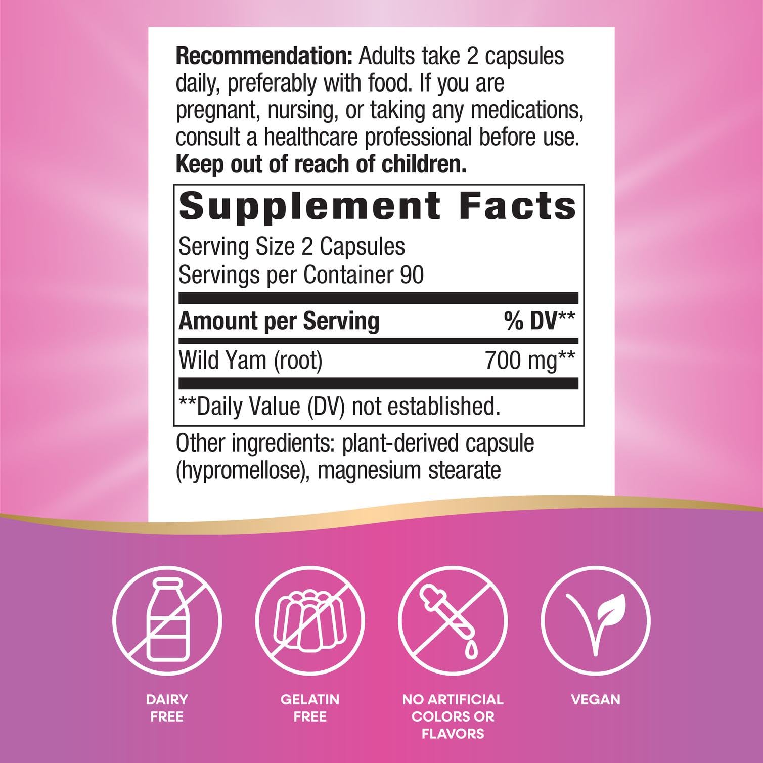 Nature's Way Wild Yam 50g vegetarian capsules side view