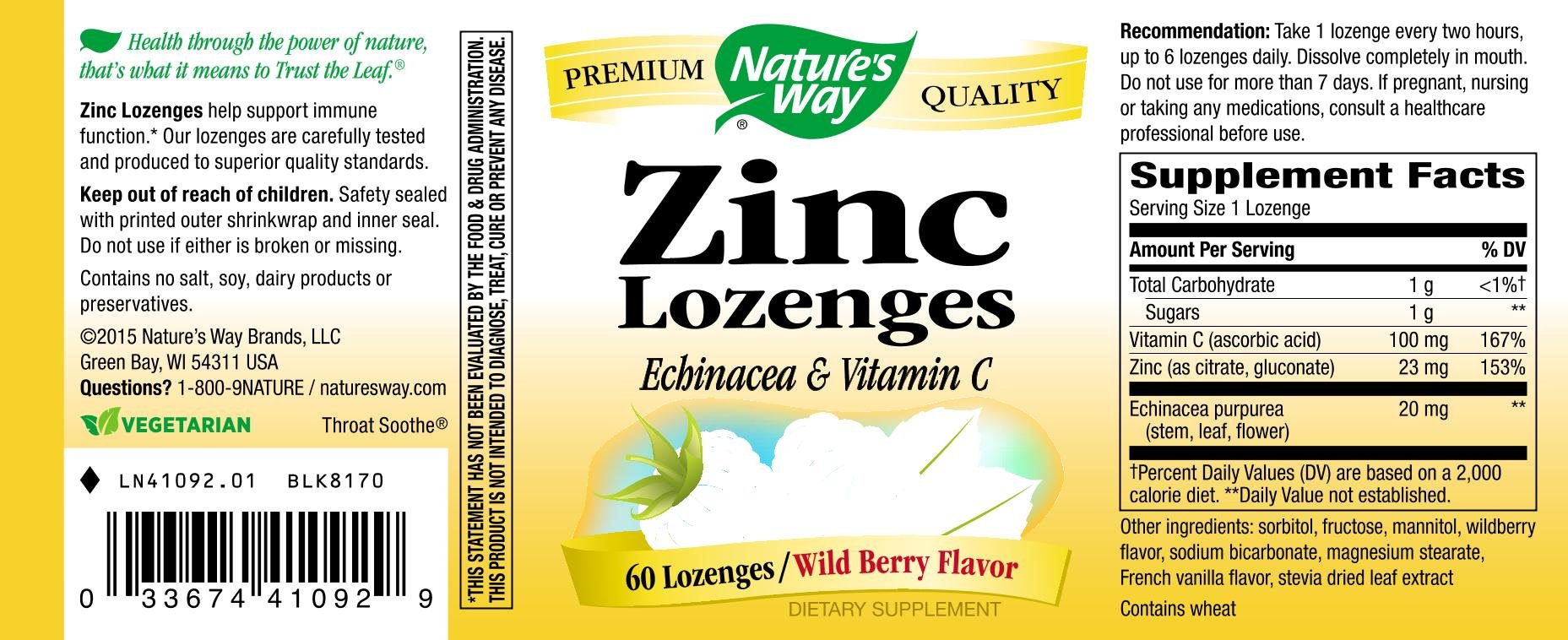 Nature's Way Zinc Supplement packaging details