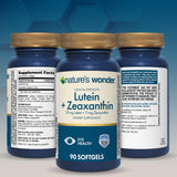 Nature's Wonder Lutein & Zeaxanthin Softgels on a wooden table