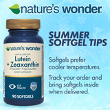 Nature's Wonder Lutein & Zeaxanthin Softgels with a glass of water