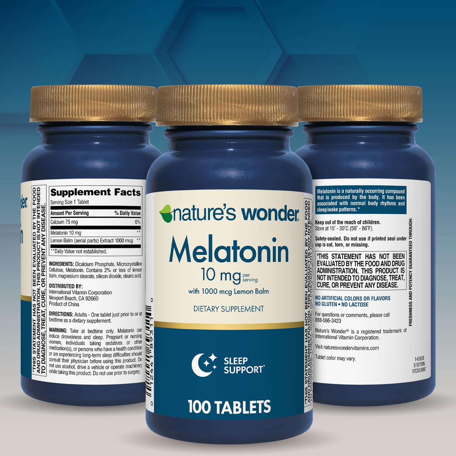 Nature's Wonder Melatonin with Lemon Balm Tablets with a glass of water