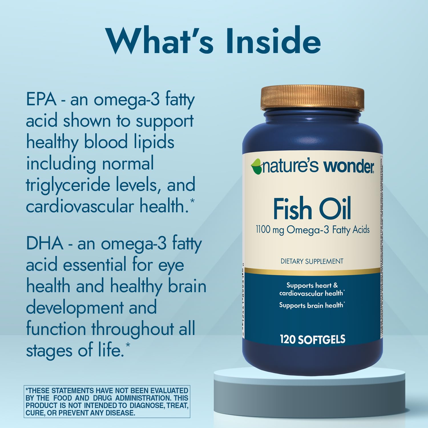 Nature's Wonder Omega 3 Fish Oil Softgels bottle with label