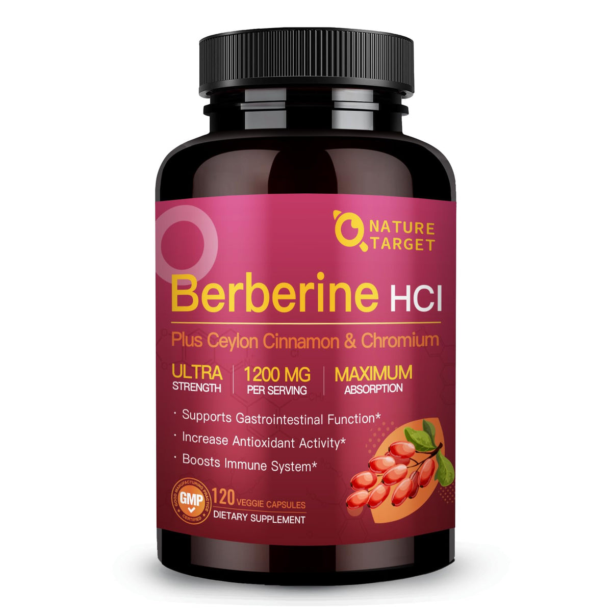 NATURE TARGET Berberine HCl Capsules front view with packaging