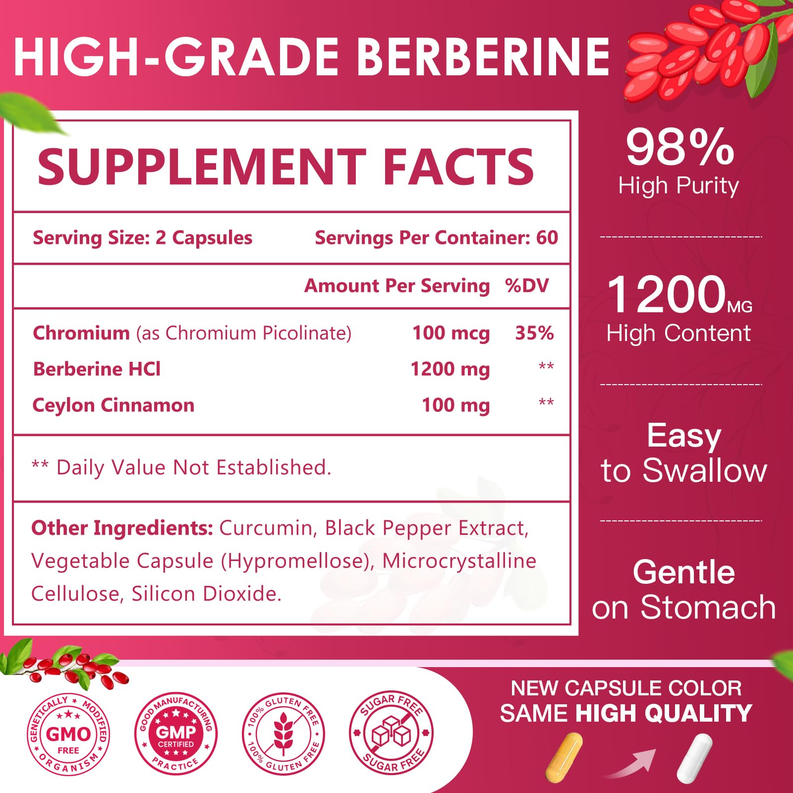 NATURE TARGET Berberine HCl Capsules side view showing capsule details