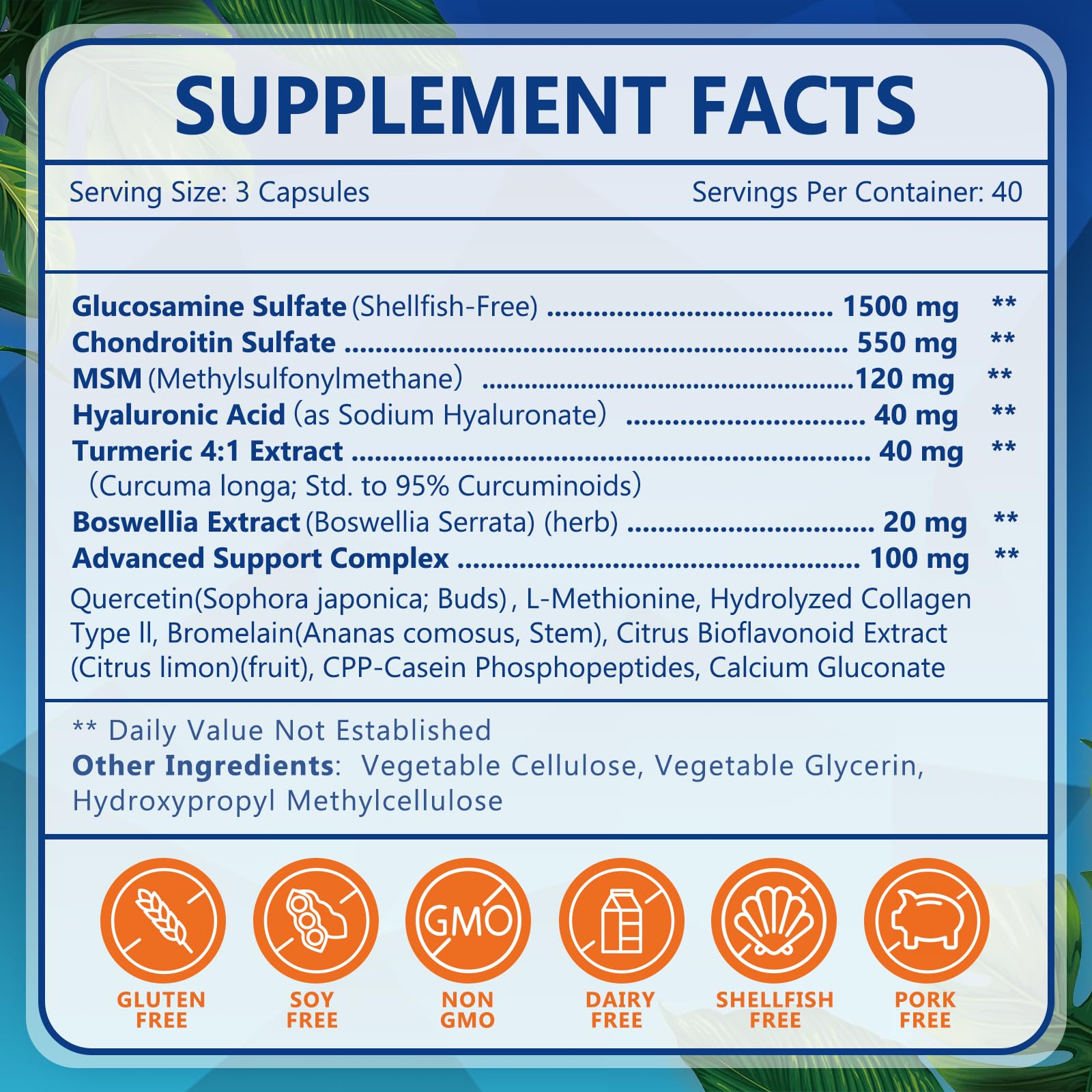 NATURE TARGET Chondroitin Supplement 1500mg ingredients list