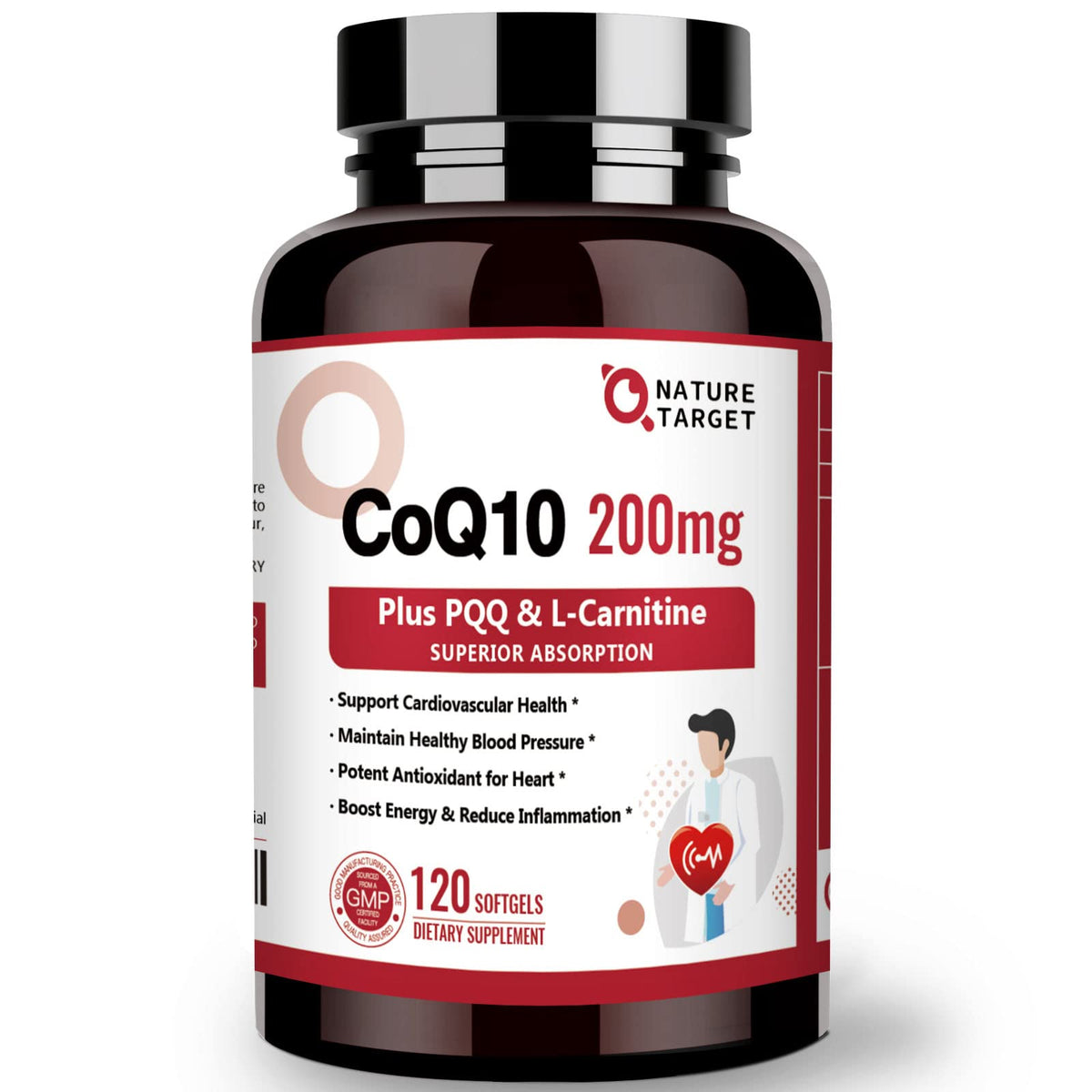 NATURE TARGET CoQ10 200mg Softgels front view with packaging