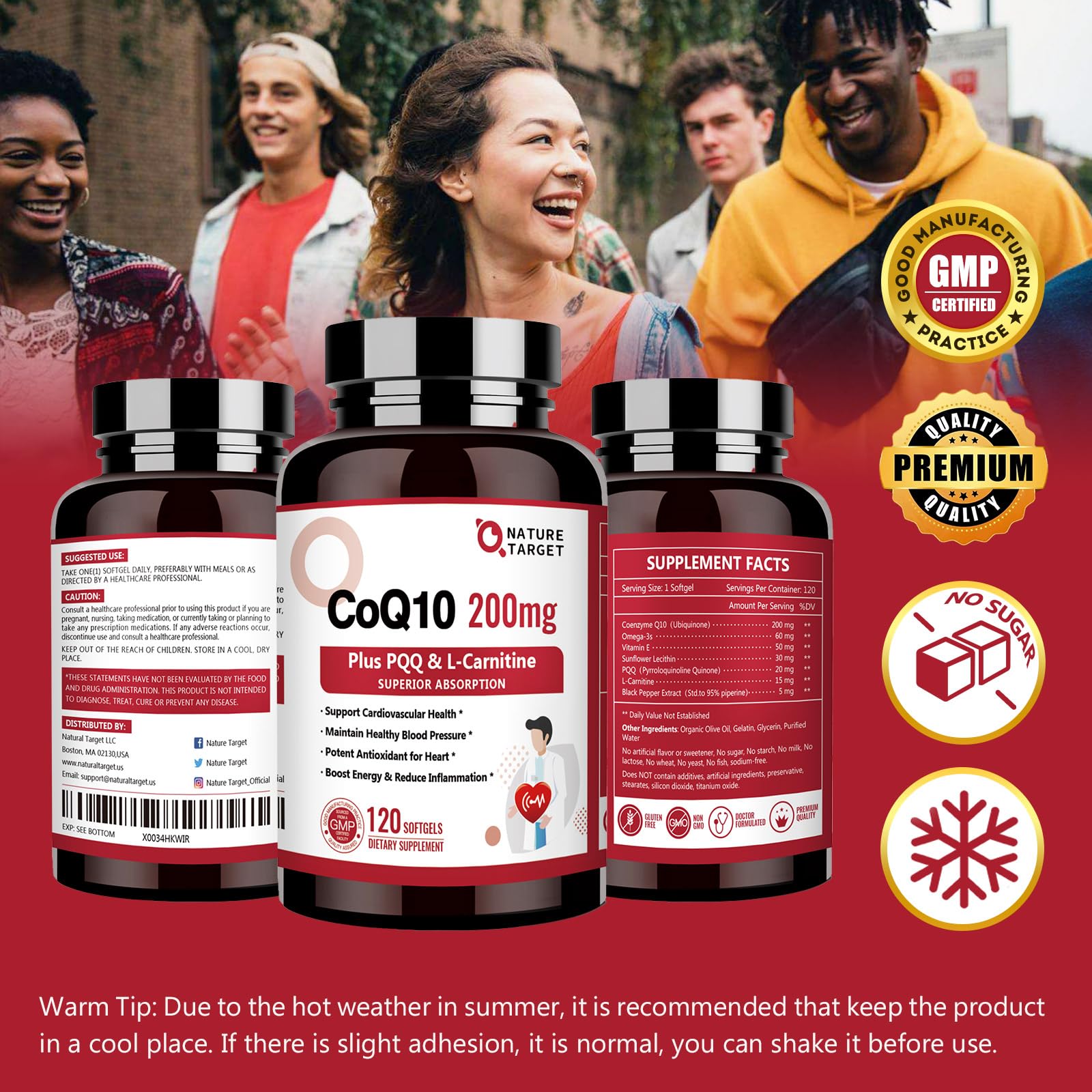NATURE TARGET CoQ10 200mg Softgels in lifestyle setting