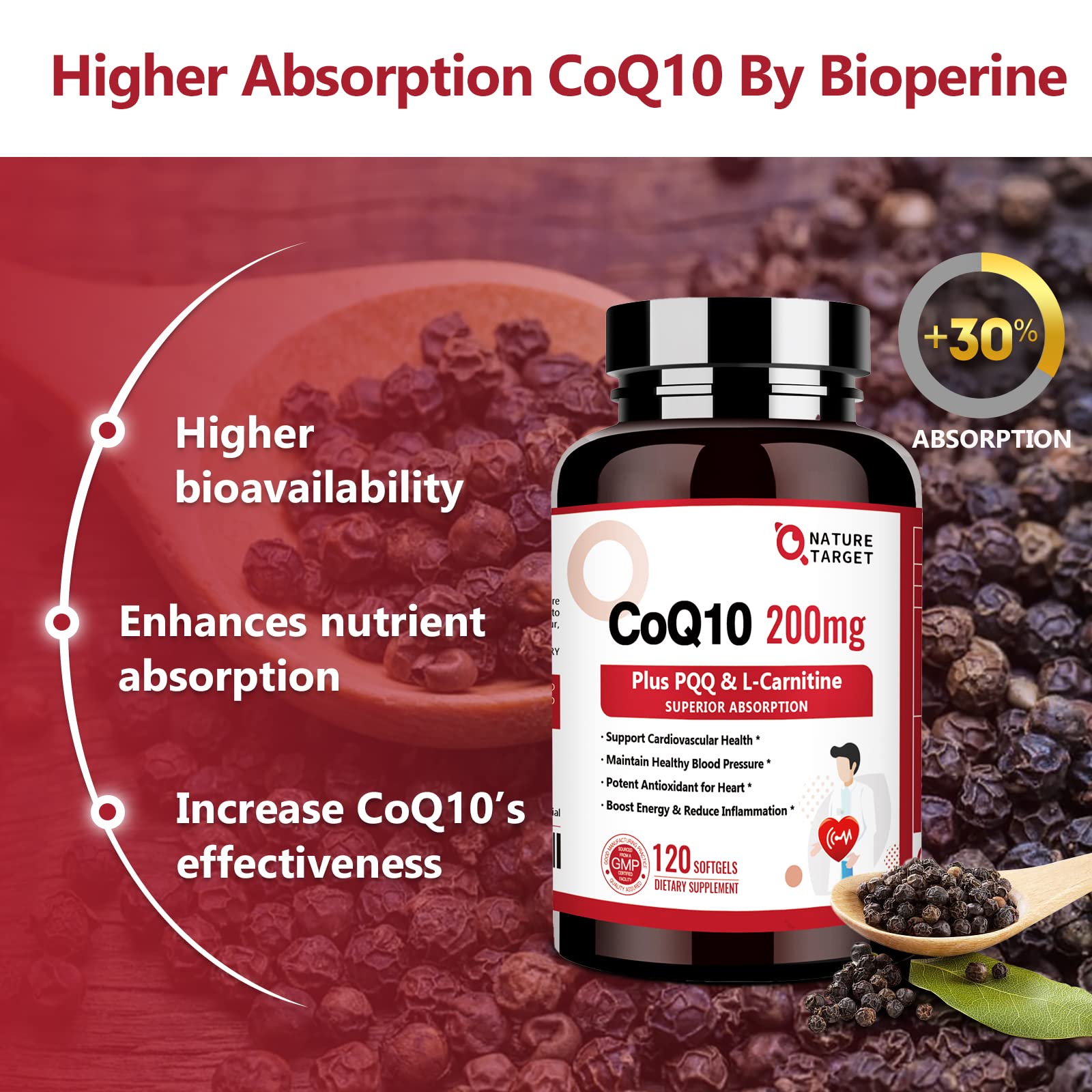NATURE TARGET CoQ10 200mg Softgels with ingredients list
